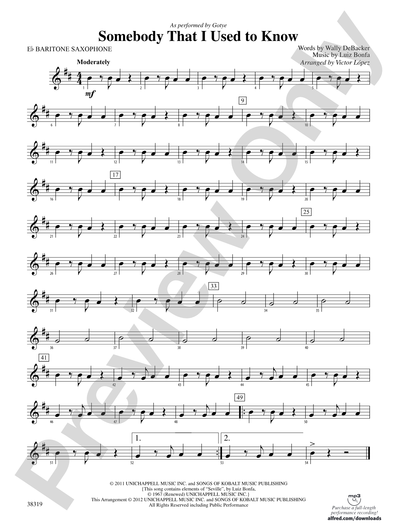 Somebody That I Used to Know: E-flat Baritone Saxophone