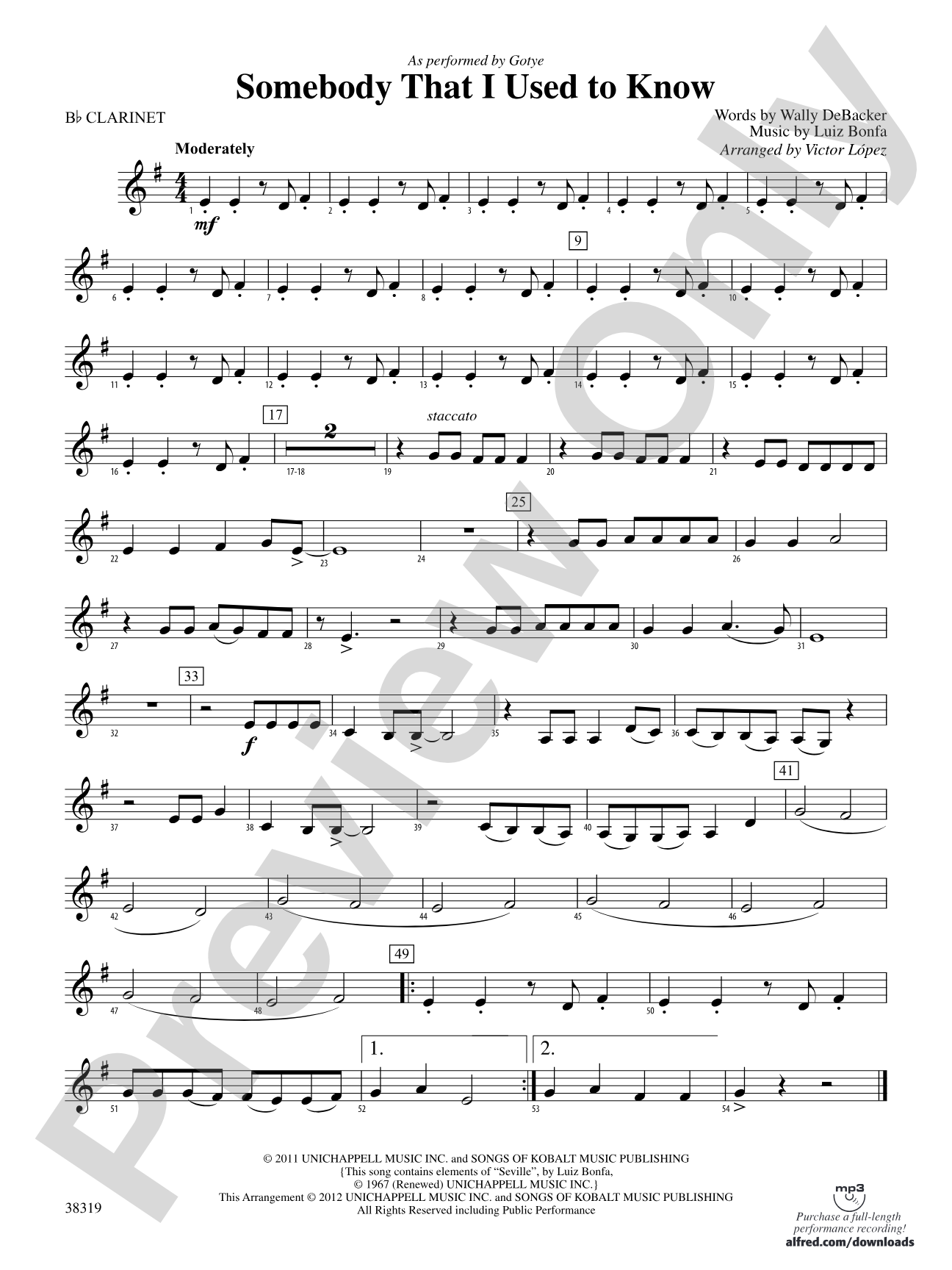 Somebody That I Used to Know: 1st B-flat Clarinet