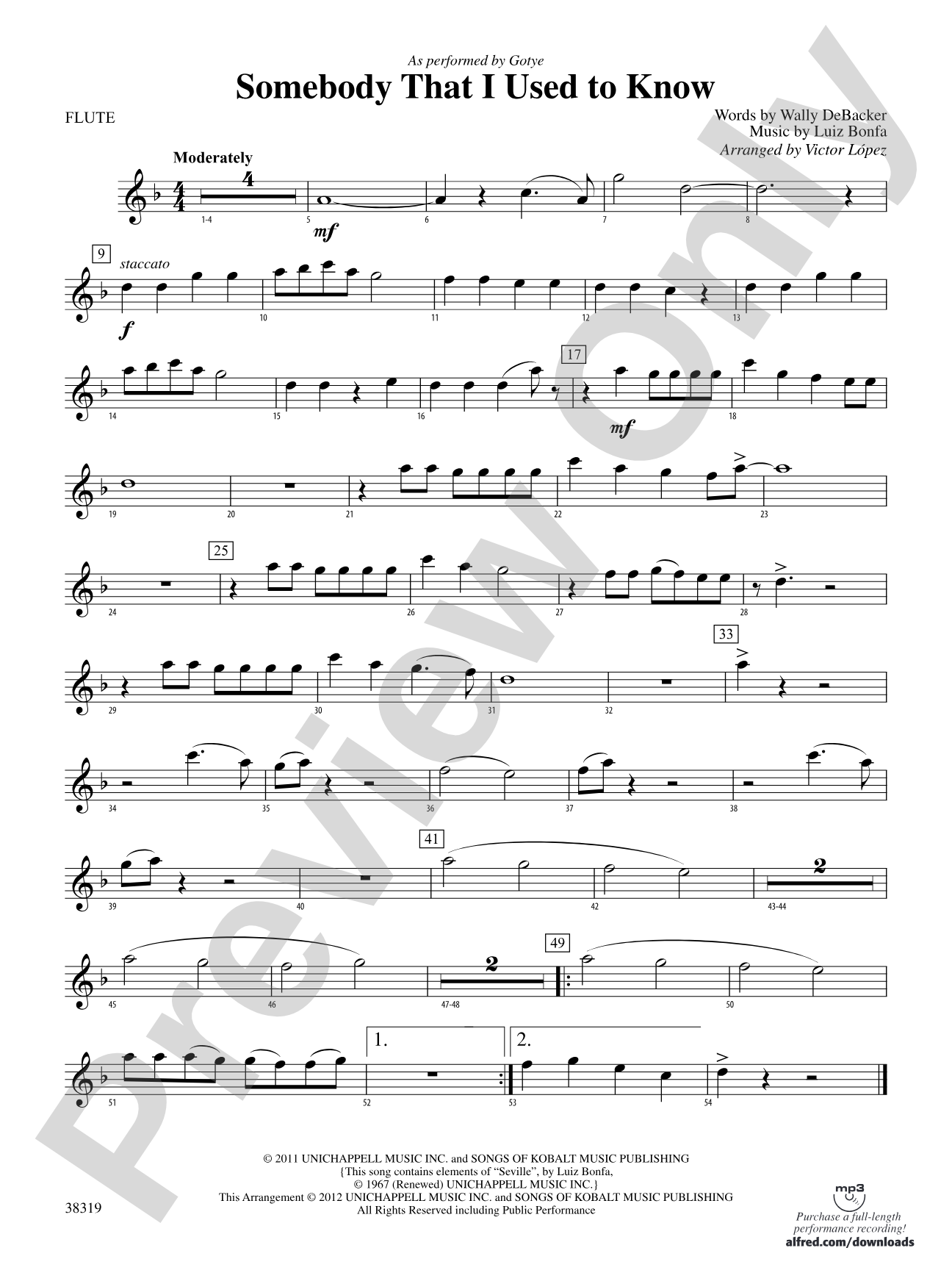 Somebody That I Used to Know: Flute