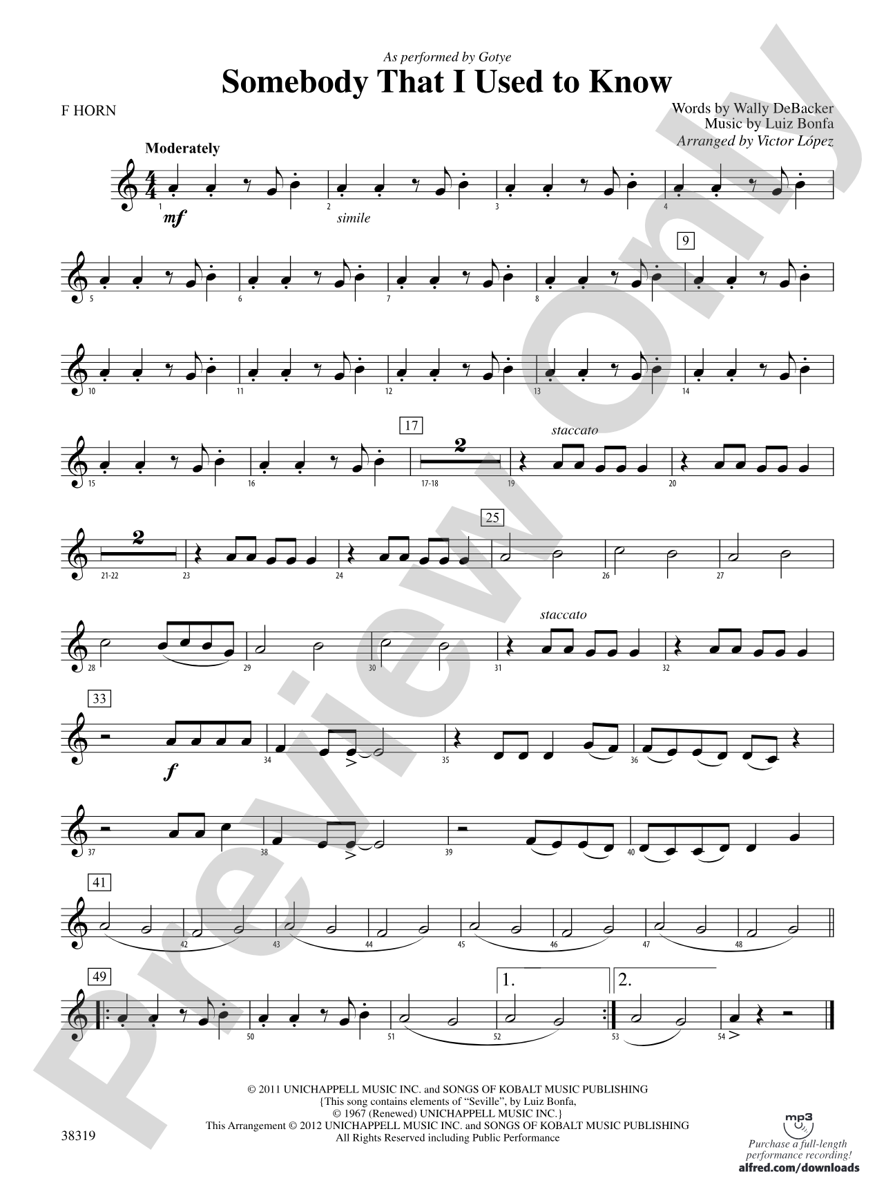 Somebody That I Used to Know: 1st F Horn