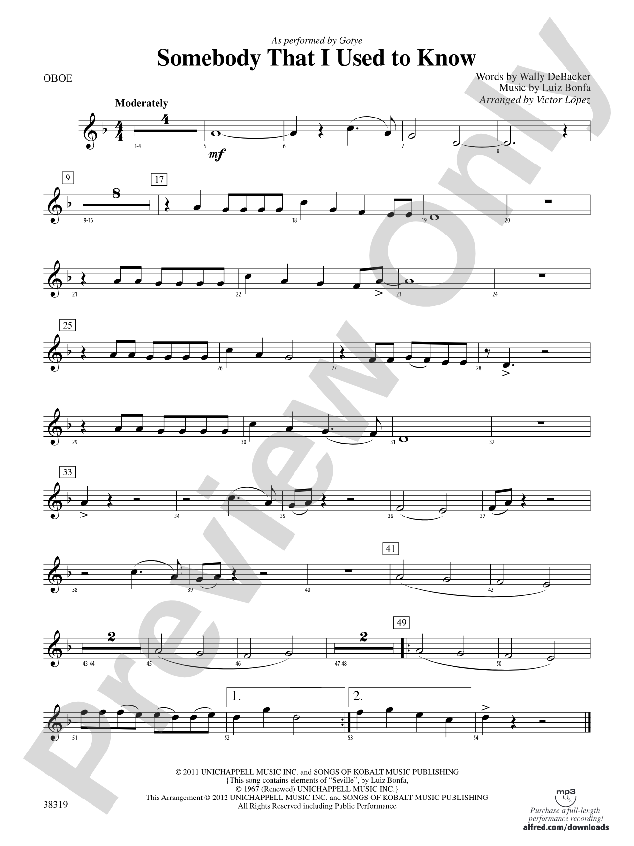 Somebody That I Used to Know: Oboe