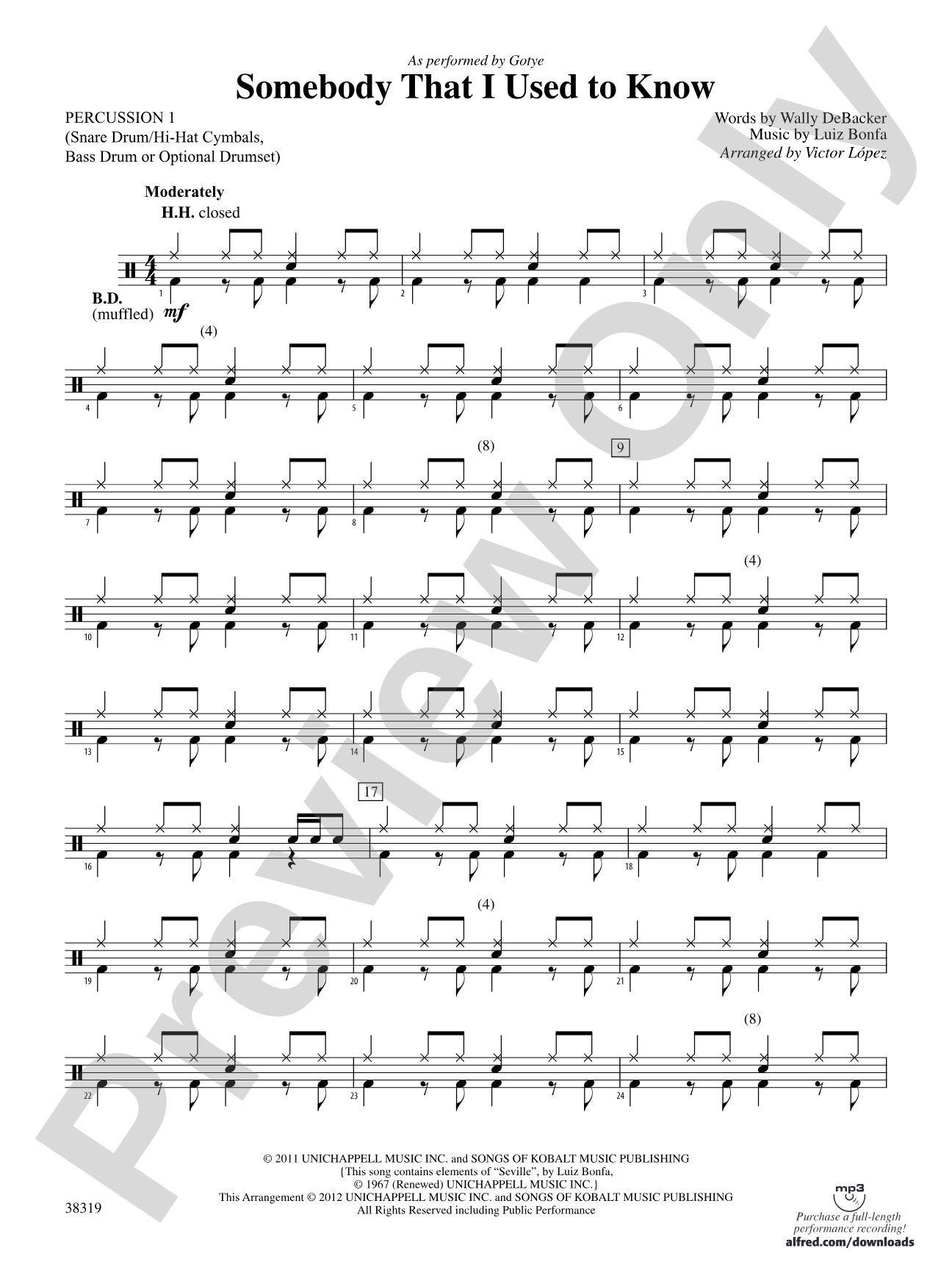 Somebody That I Used to Know: 1st Percussion