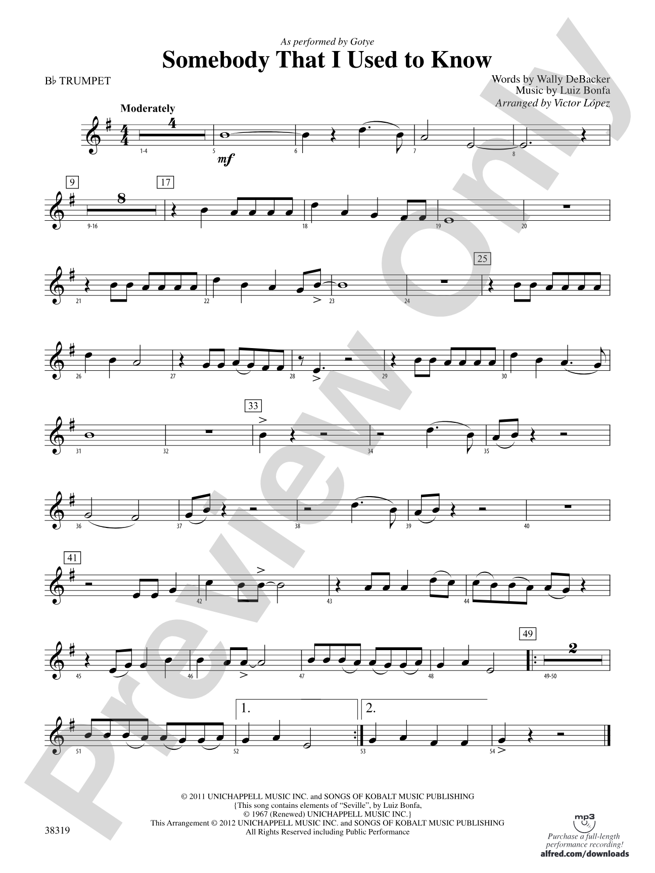 Somebody That I Used to Know: 1st B-flat Trumpet