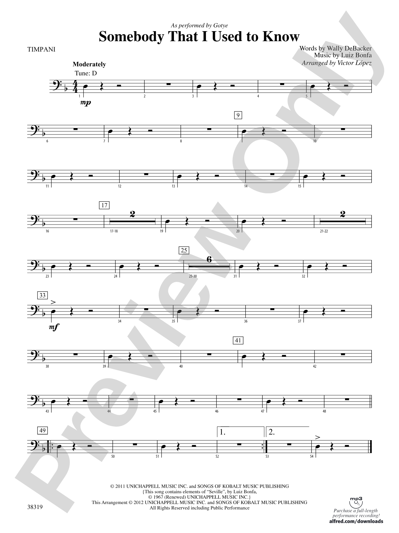 Somebody That I Used to Know: Timpani