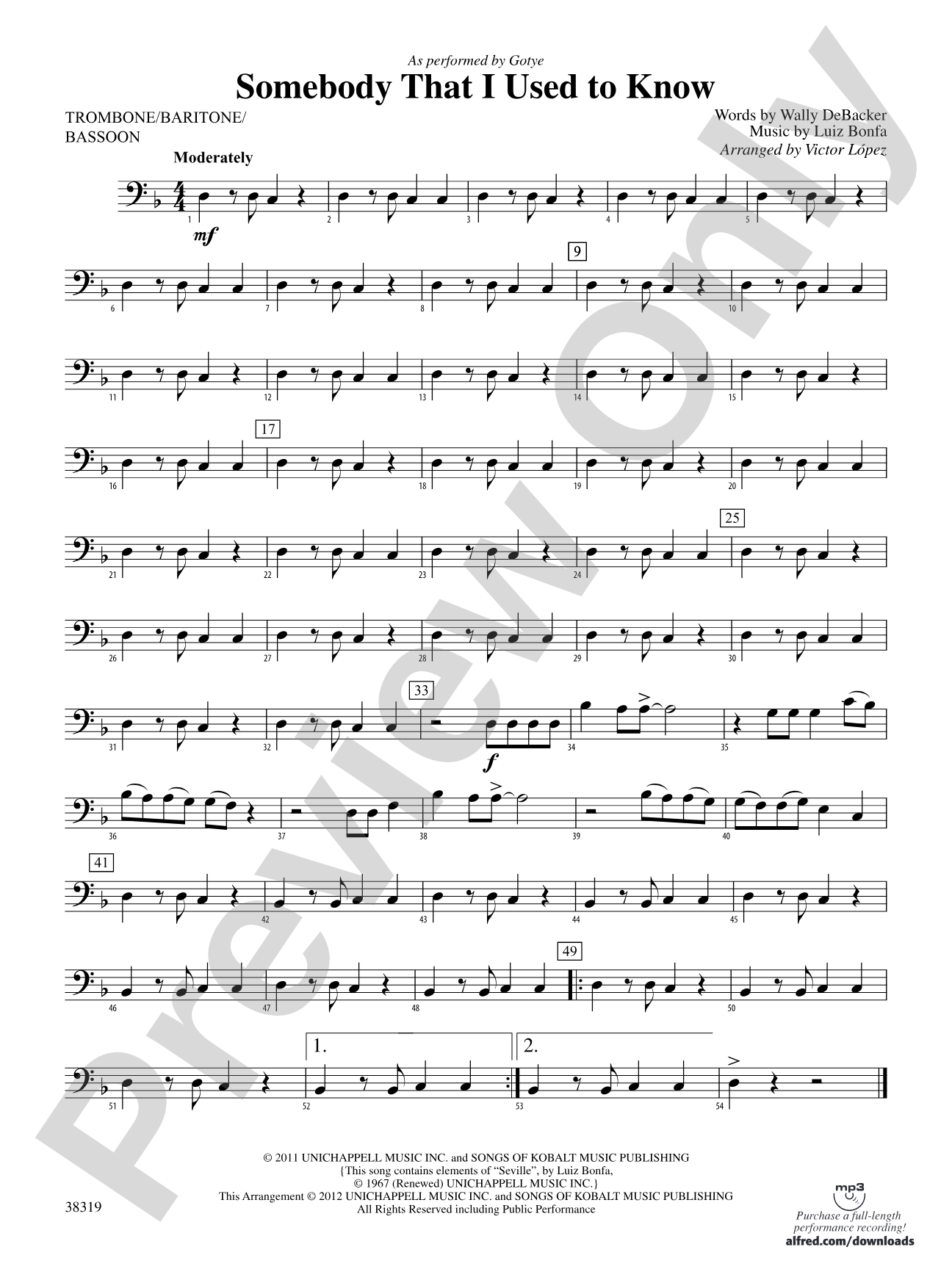 Somebody That I Used to Know: 1st Trombone