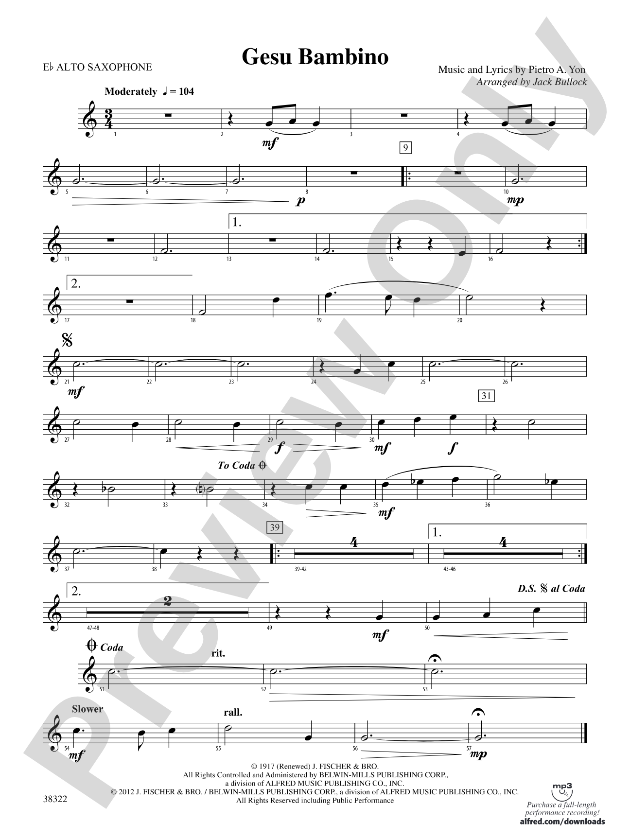 Gesu Bambino: E-flat Alto Saxophone