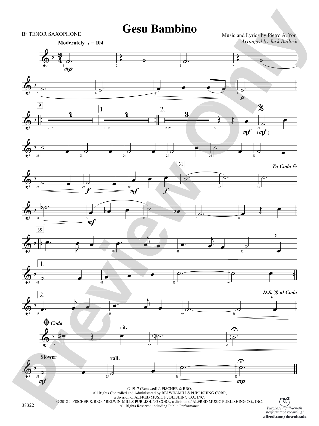 Gesu Bambino: B-flat Tenor Saxophone