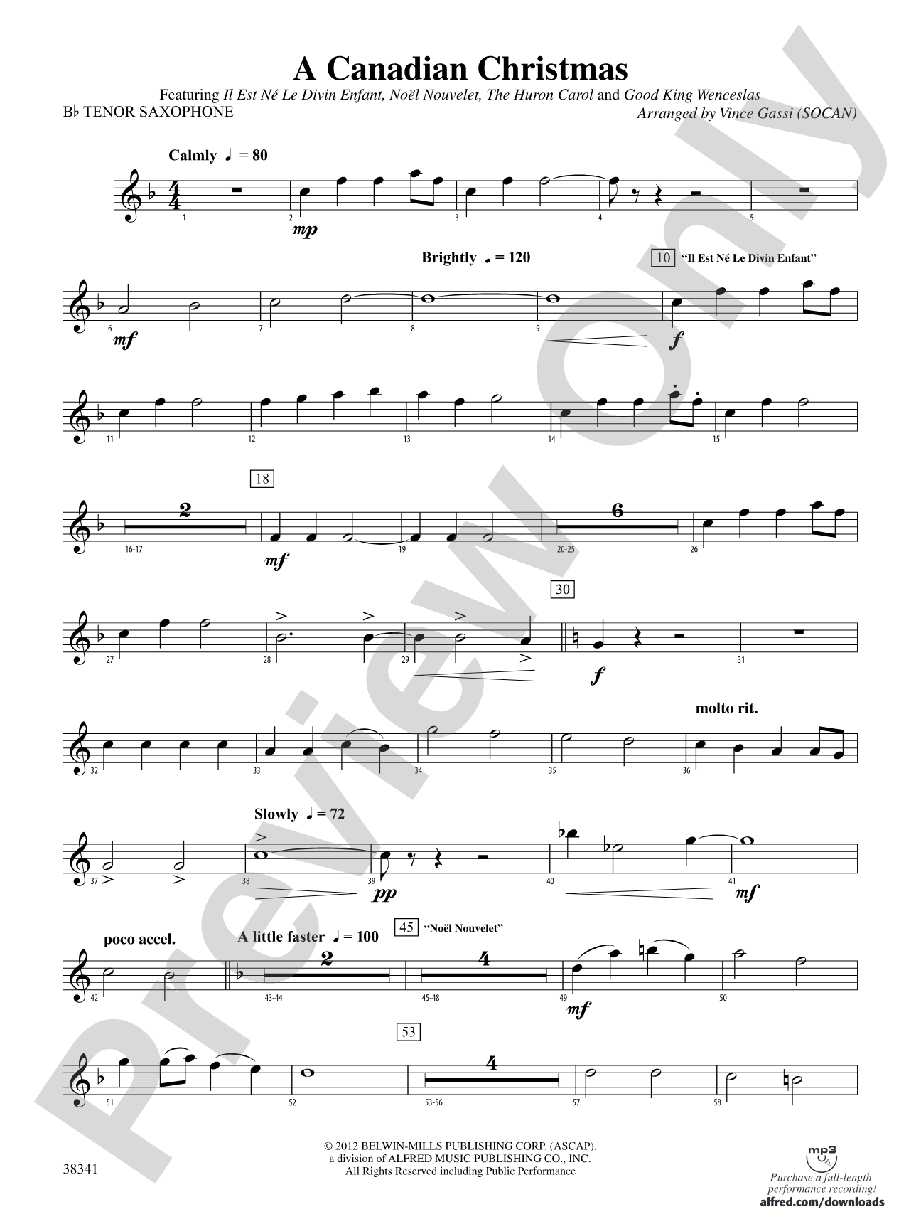 A Canadian Christmas: B-flat Tenor Saxophone