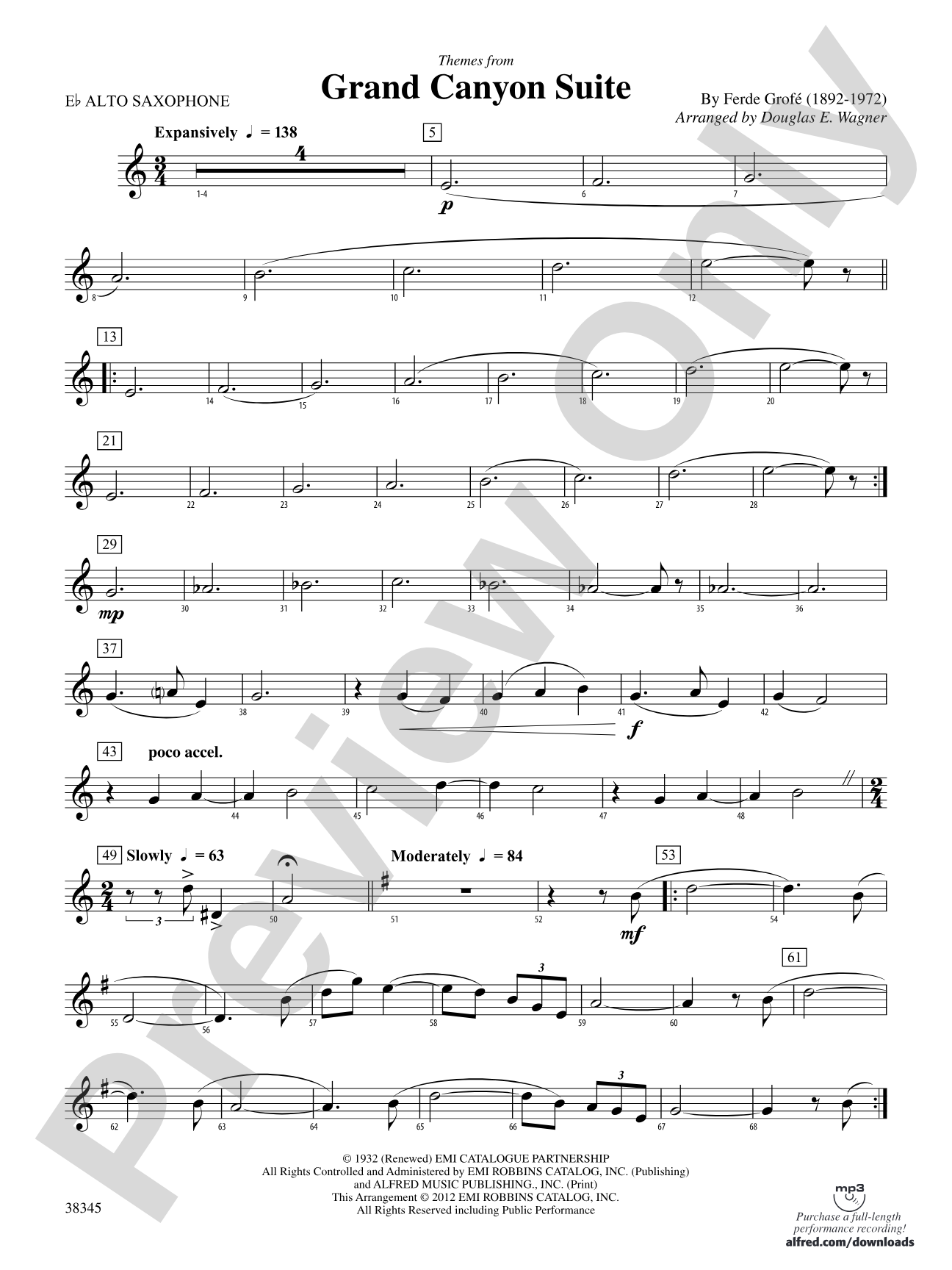 Grand Canyon Suite, Themes from: E-flat Alto Saxophone