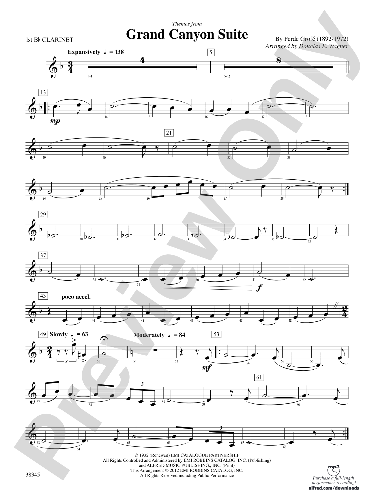 Grand Canyon Suite, Themes from: 1st B-flat Clarinet
