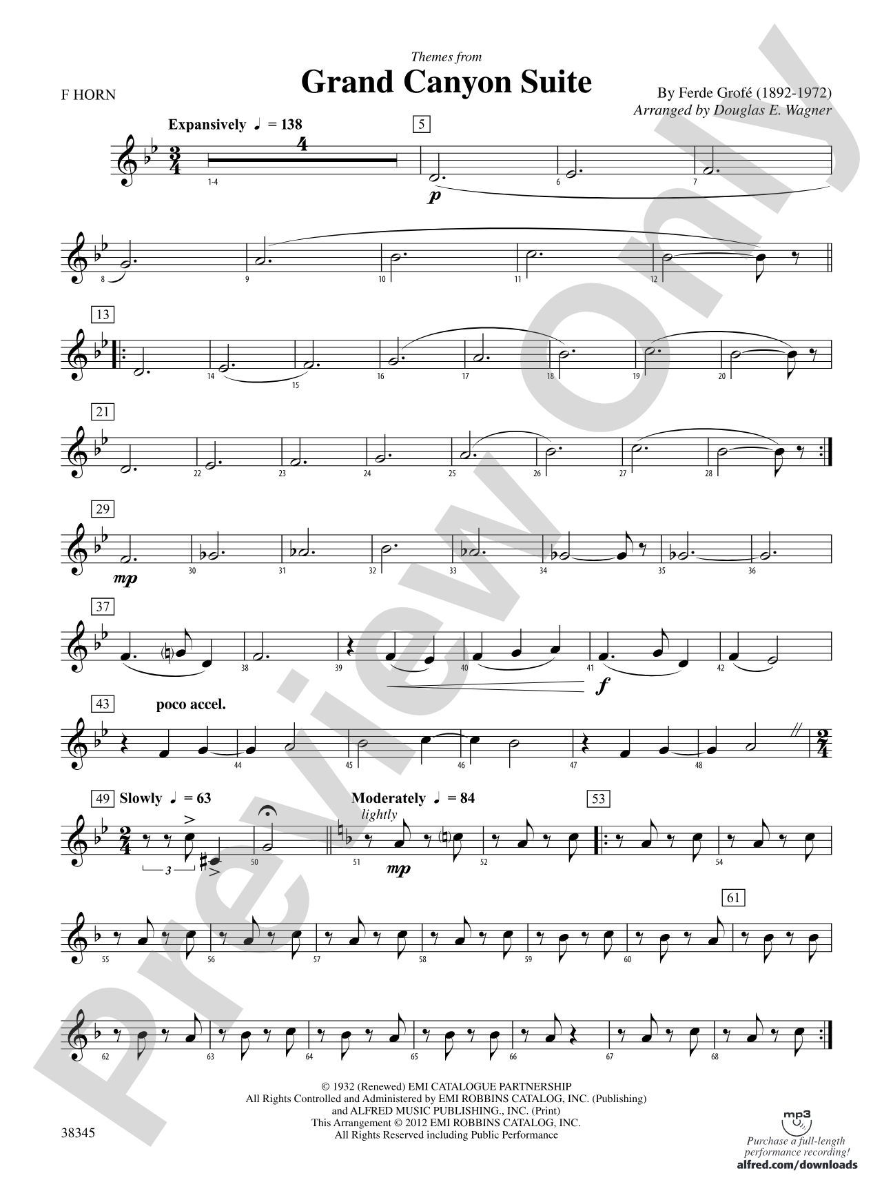 Grand Canyon Suite, Themes from: 1st F Horn