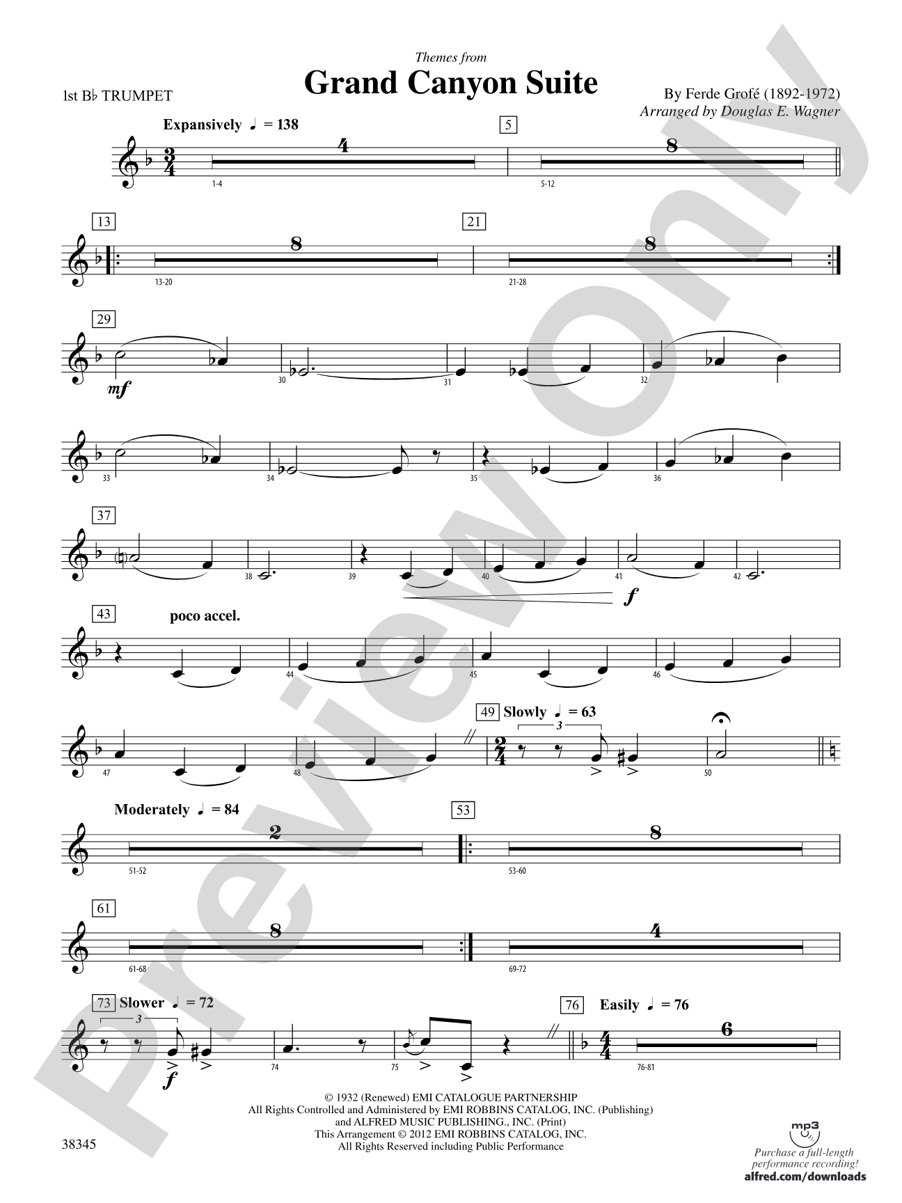 Grand Canyon Suite, Themes from: 1st B-flat Trumpet