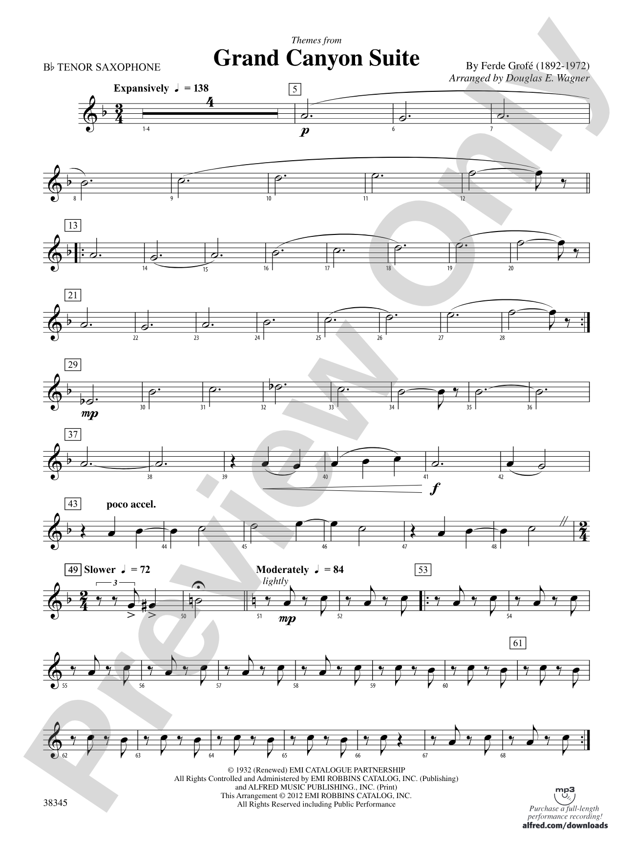 Grand Canyon Suite, Themes from: B-flat Tenor Saxophone