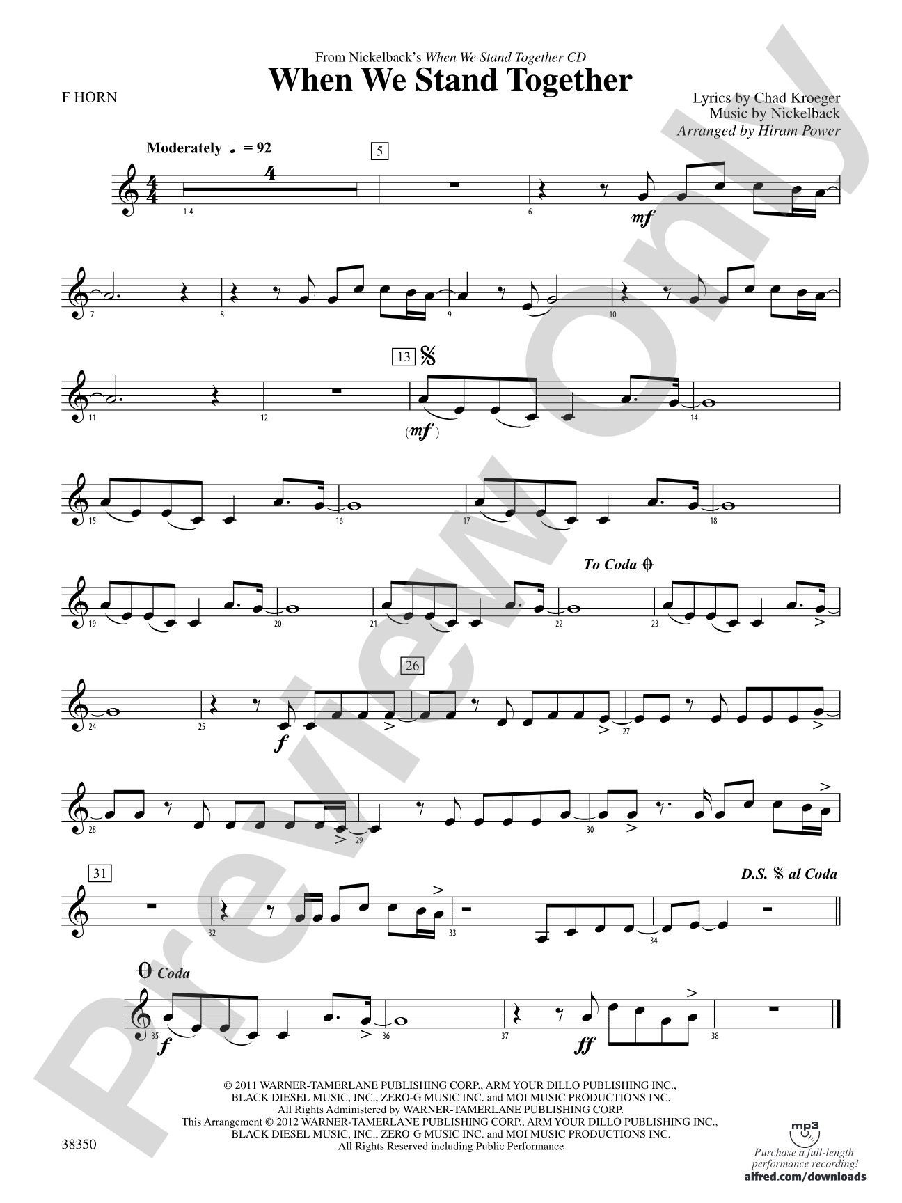 When We Stand Together: 1st F Horn