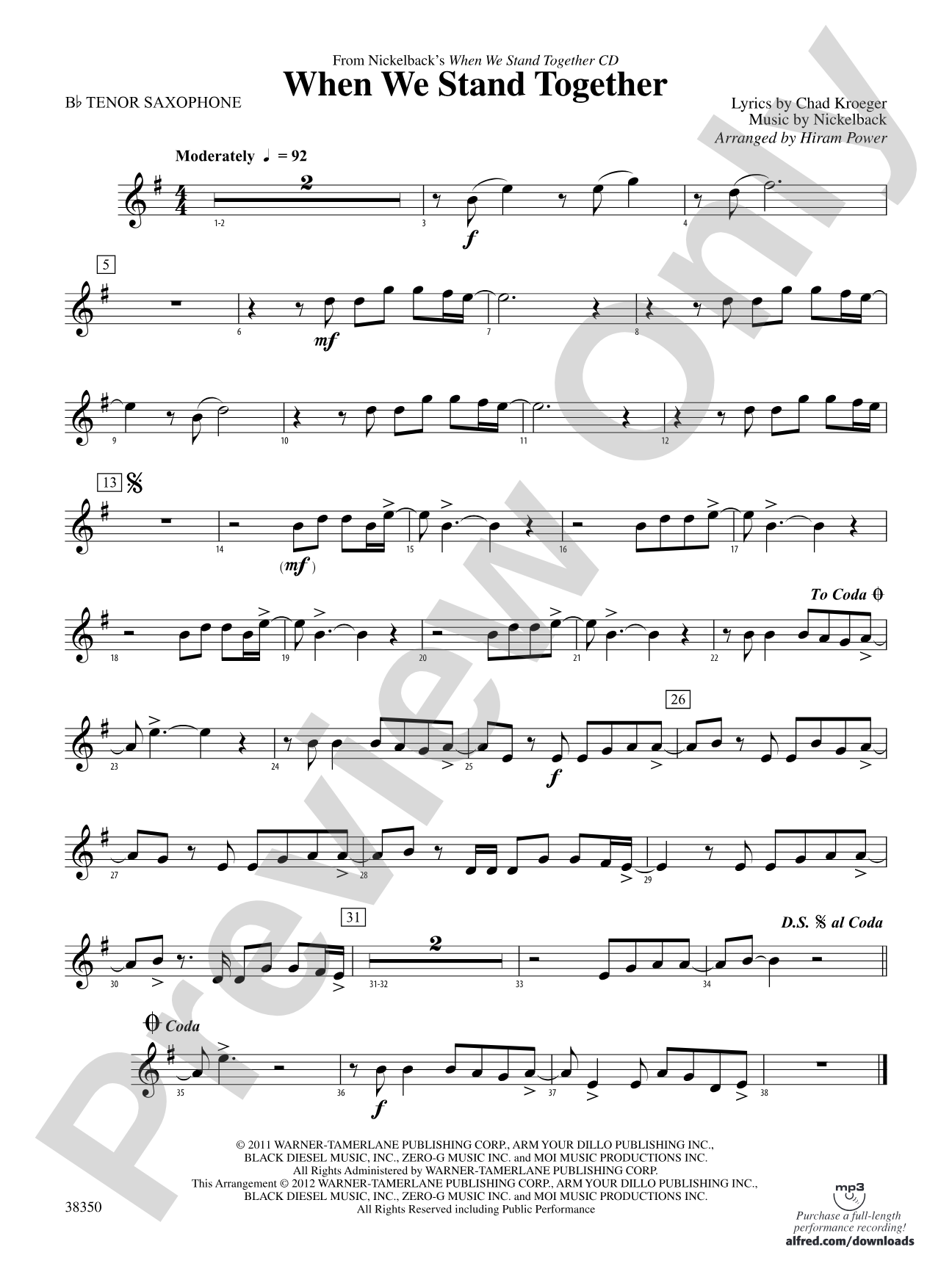 When We Stand Together: B-flat Tenor Saxophone
