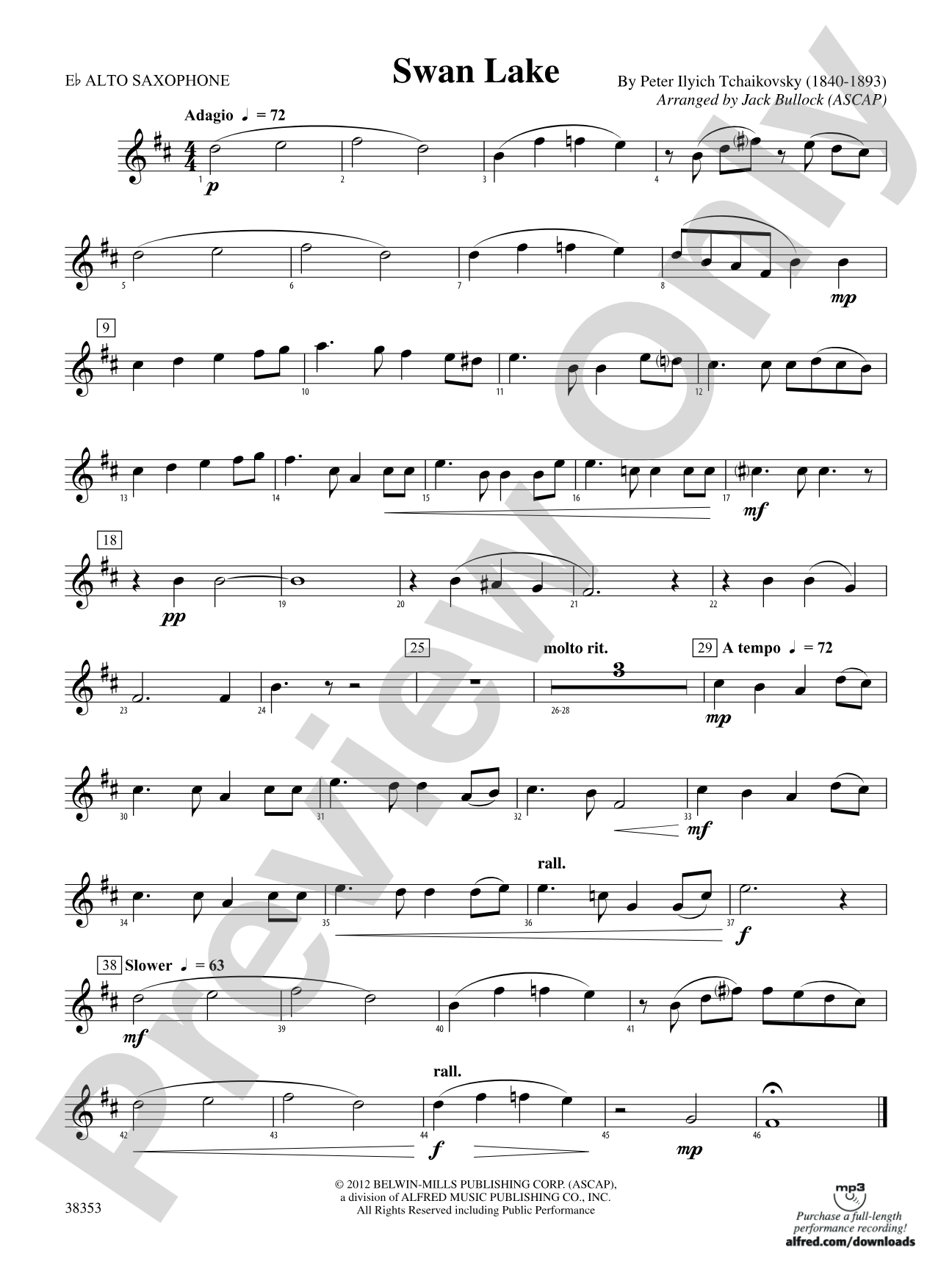 Swan Lake: E-flat Alto Saxophone