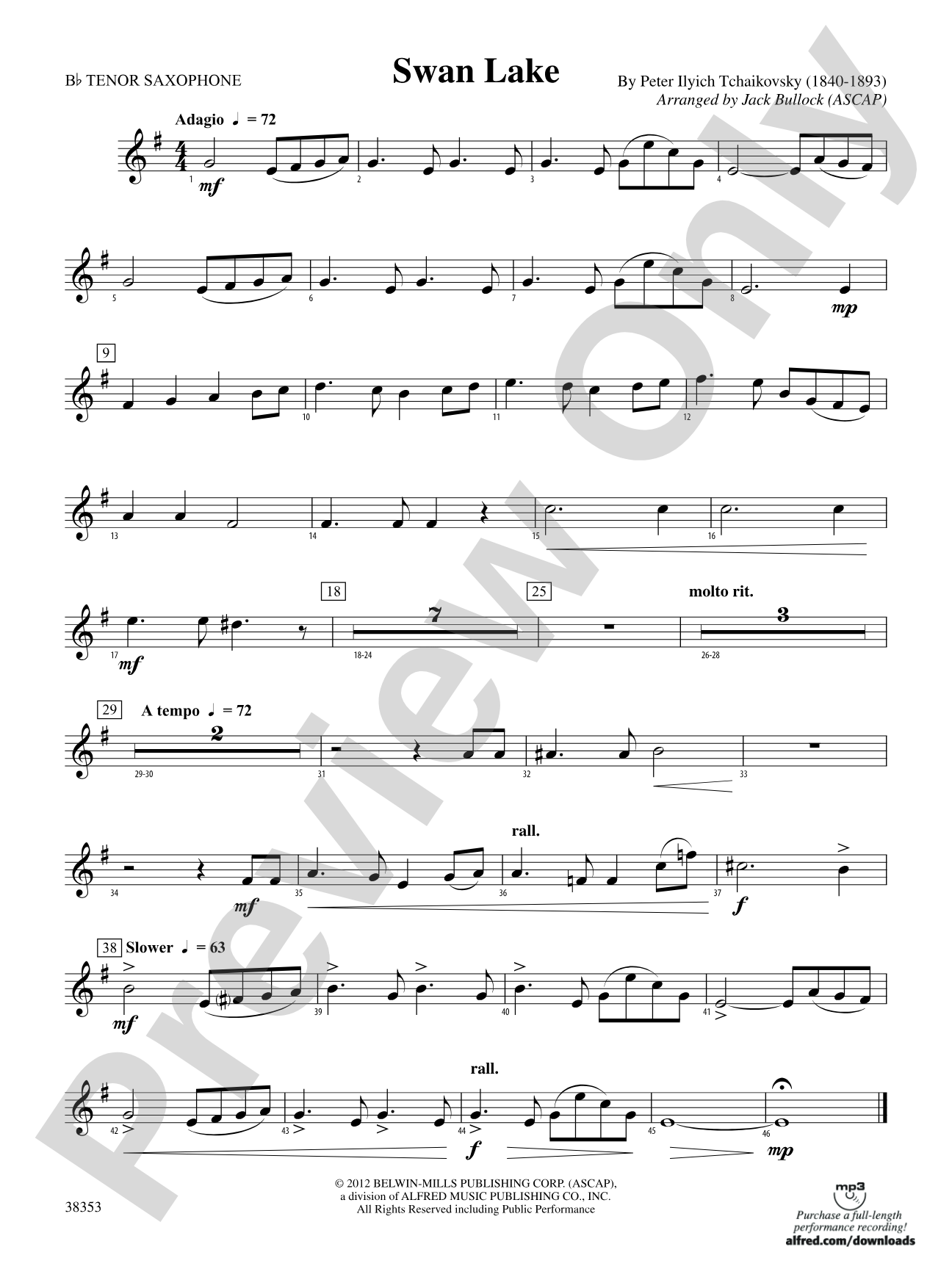 Swan Lake: B-flat Tenor Saxophone