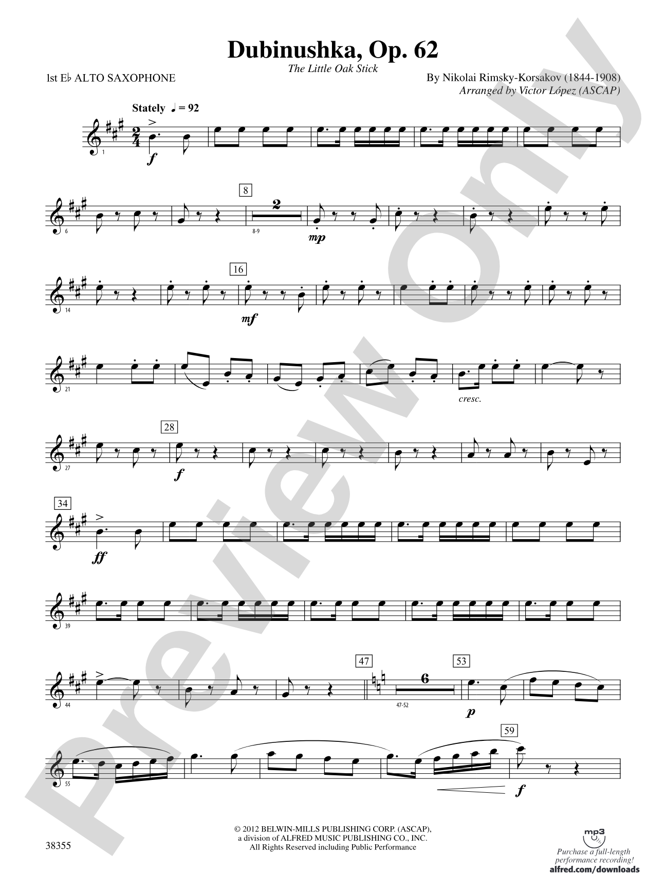 Dubinushka, Op. 62: E-flat Alto Saxophone