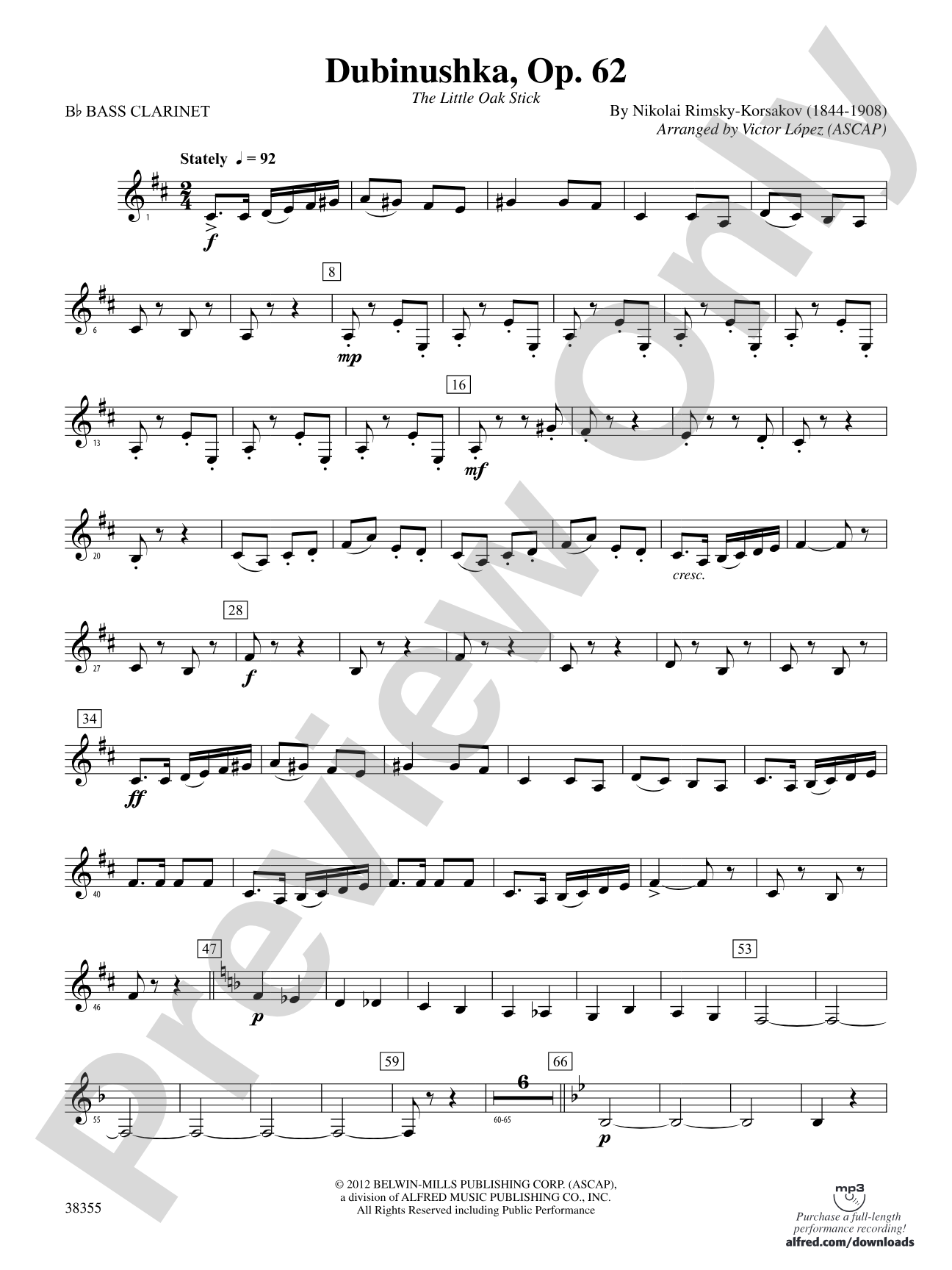 Dubinushka, Op. 62: B-flat Bass Clarinet