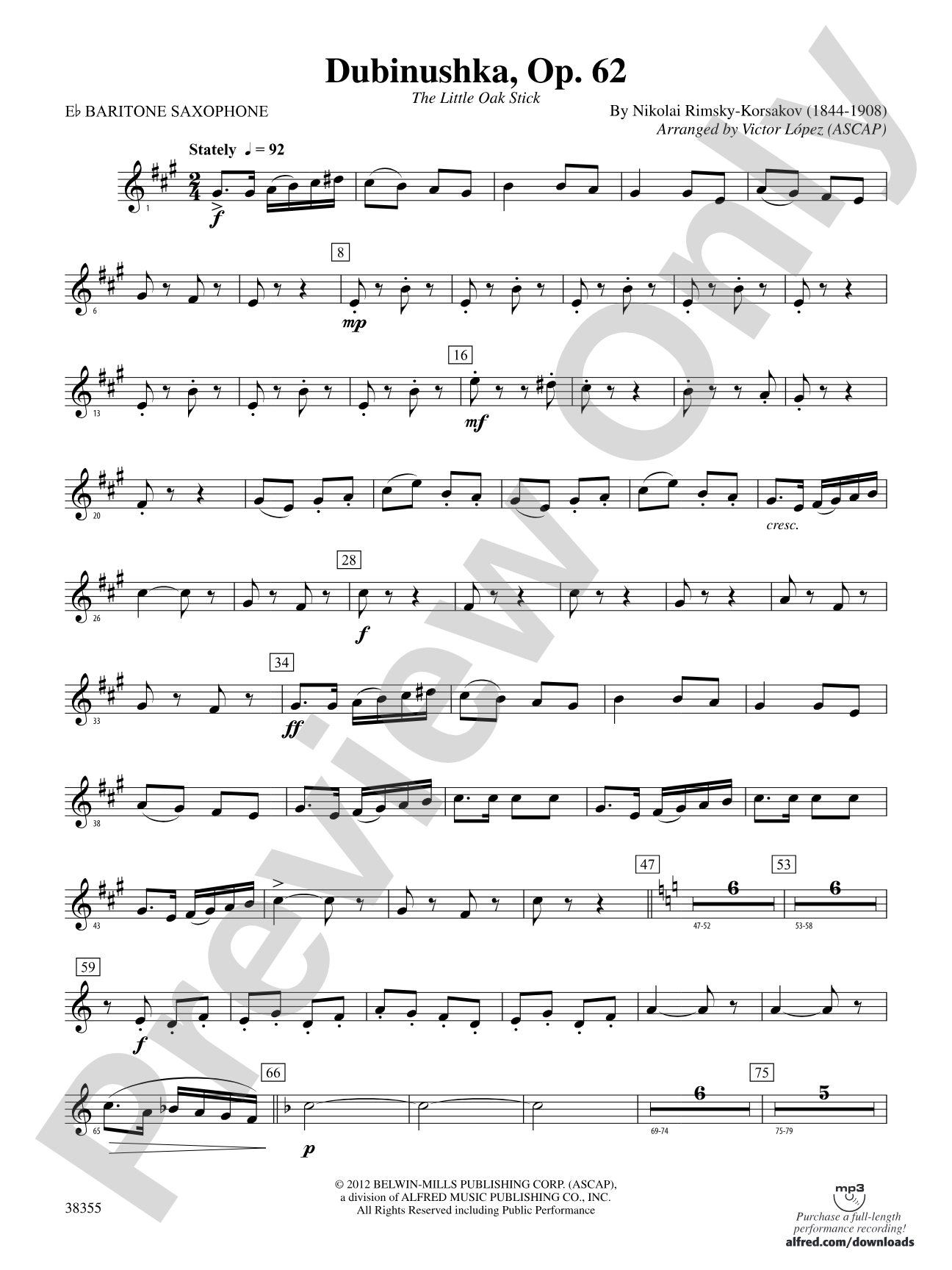 Dubinushka, Op. 62: E-flat Baritone Saxophone