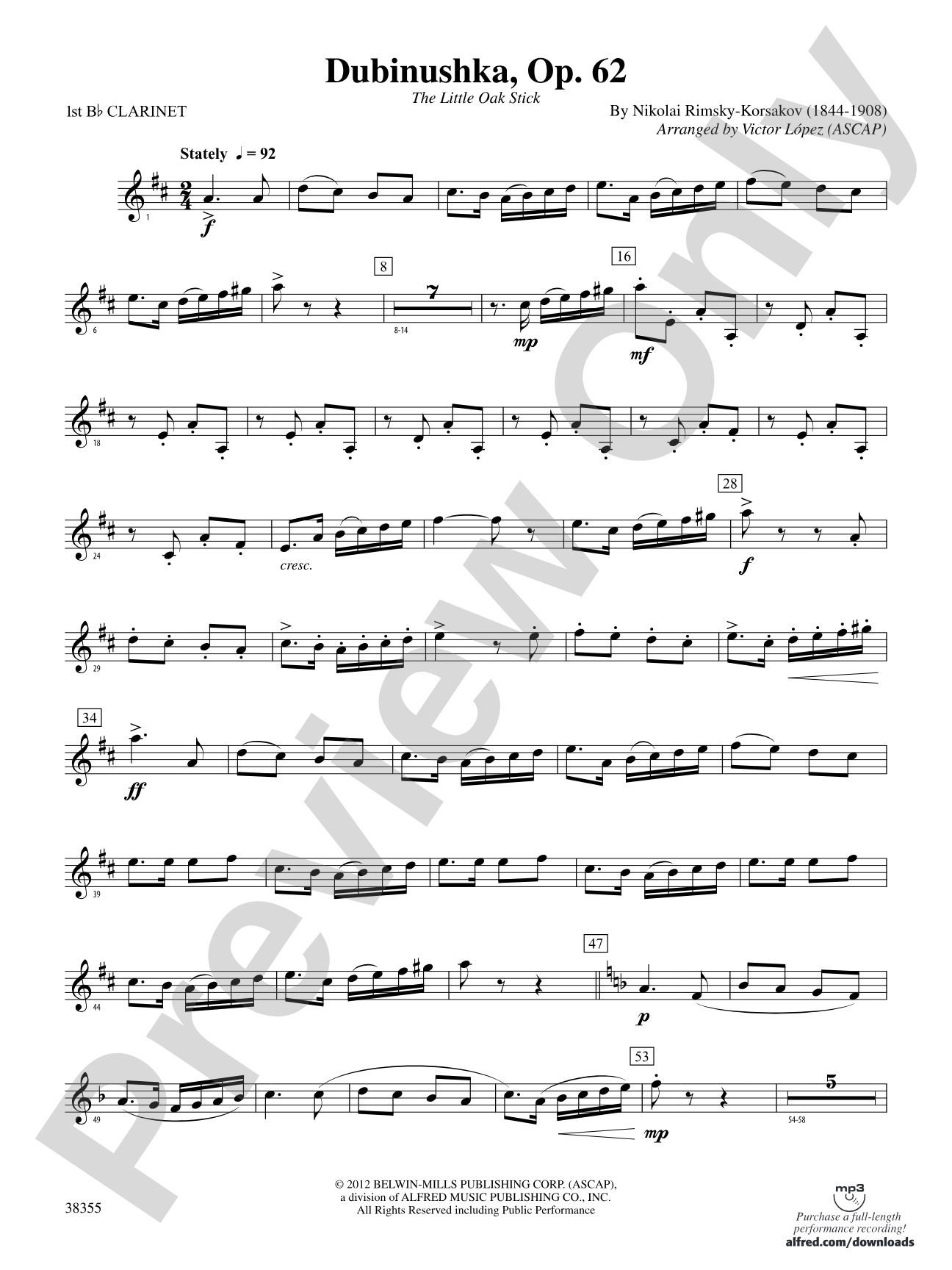 Dubinushka, Op. 62: 1st B-flat Clarinet