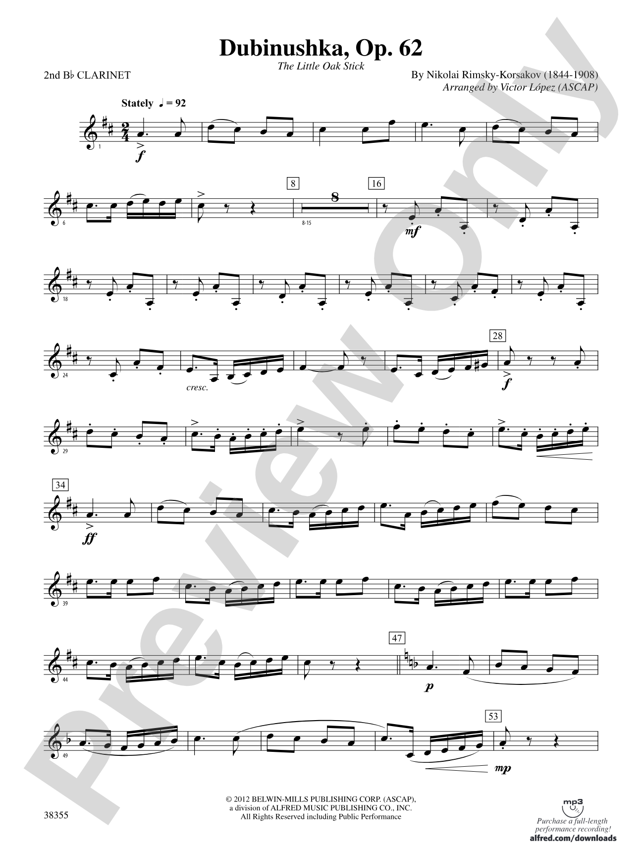Dubinushka, Op. 62: 2nd B-flat Clarinet