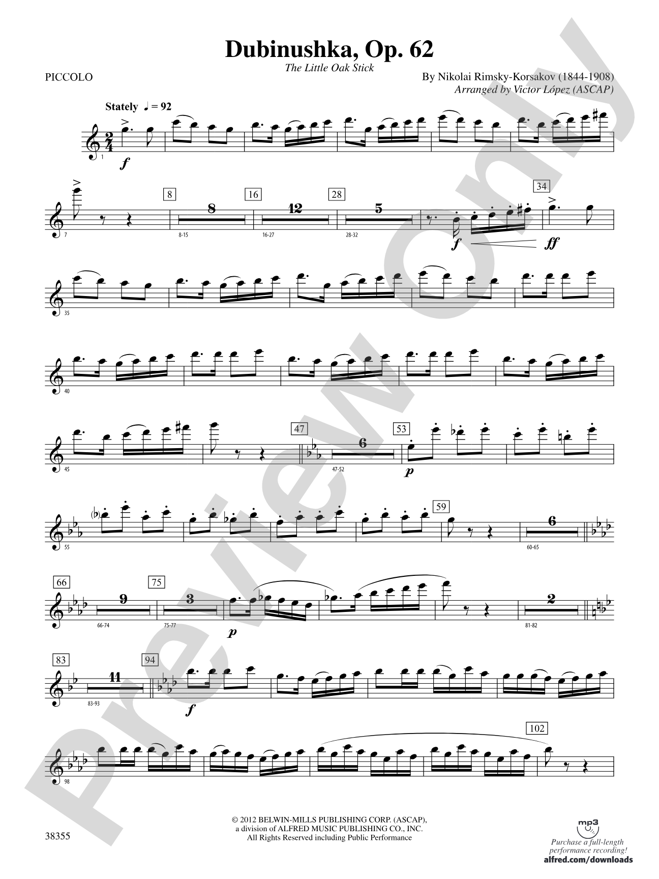 Dubinushka, Op. 62: Piccolo