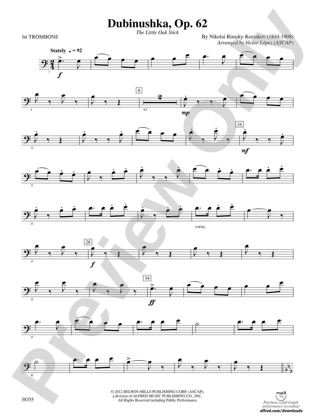 Dubinushka, Op. 62: 1st Trombone