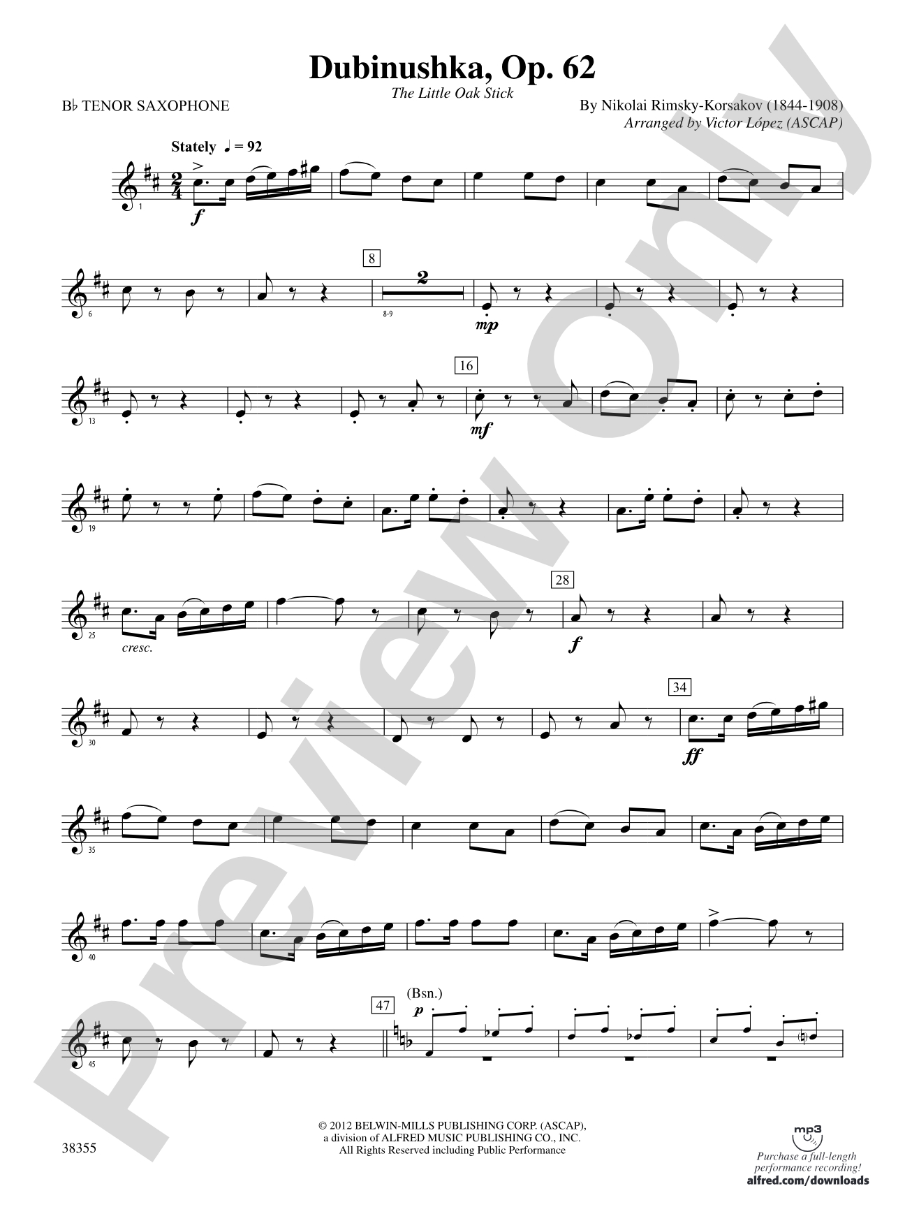 Dubinushka, Op. 62: B-flat Tenor Saxophone