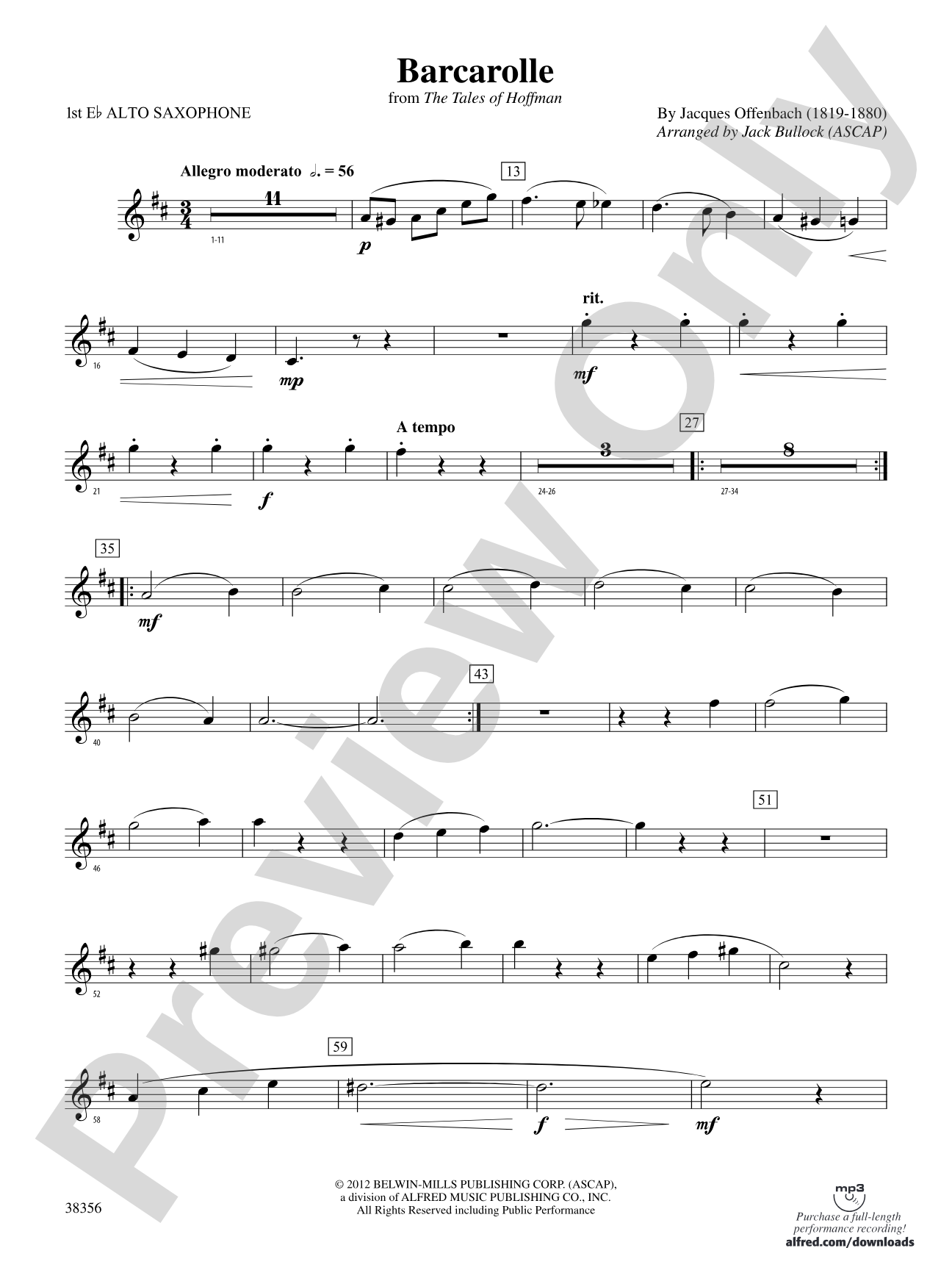 Barcarolle (from The Tales of Hoffman): E-flat Alto Saxophone
