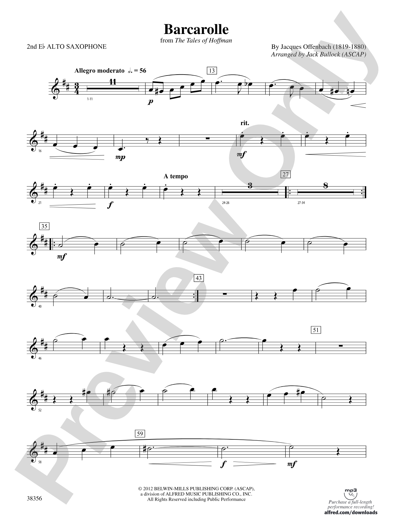 Barcarolle (from The Tales of Hoffman): 2nd E-flat Alto Saxophone