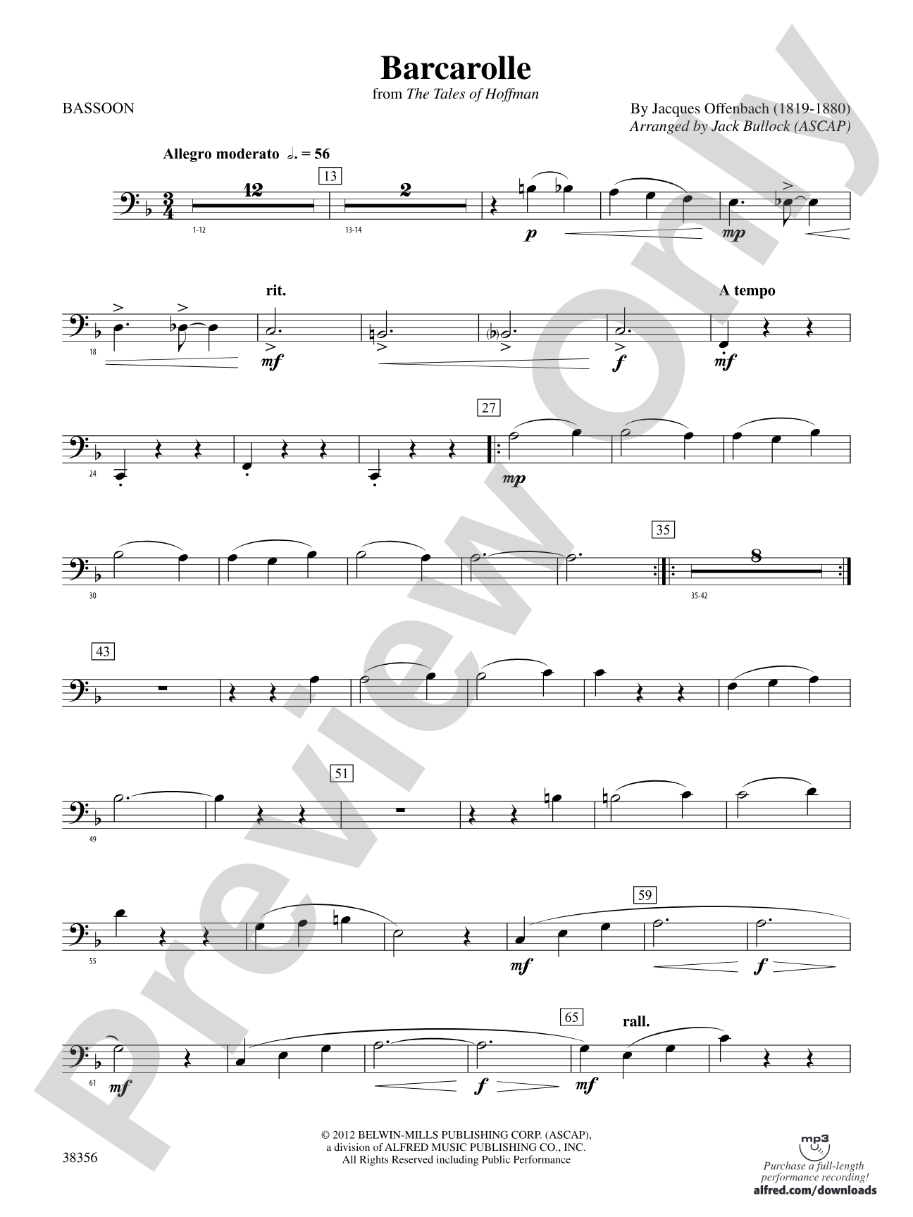 Barcarolle (from The Tales of Hoffman): Bassoon