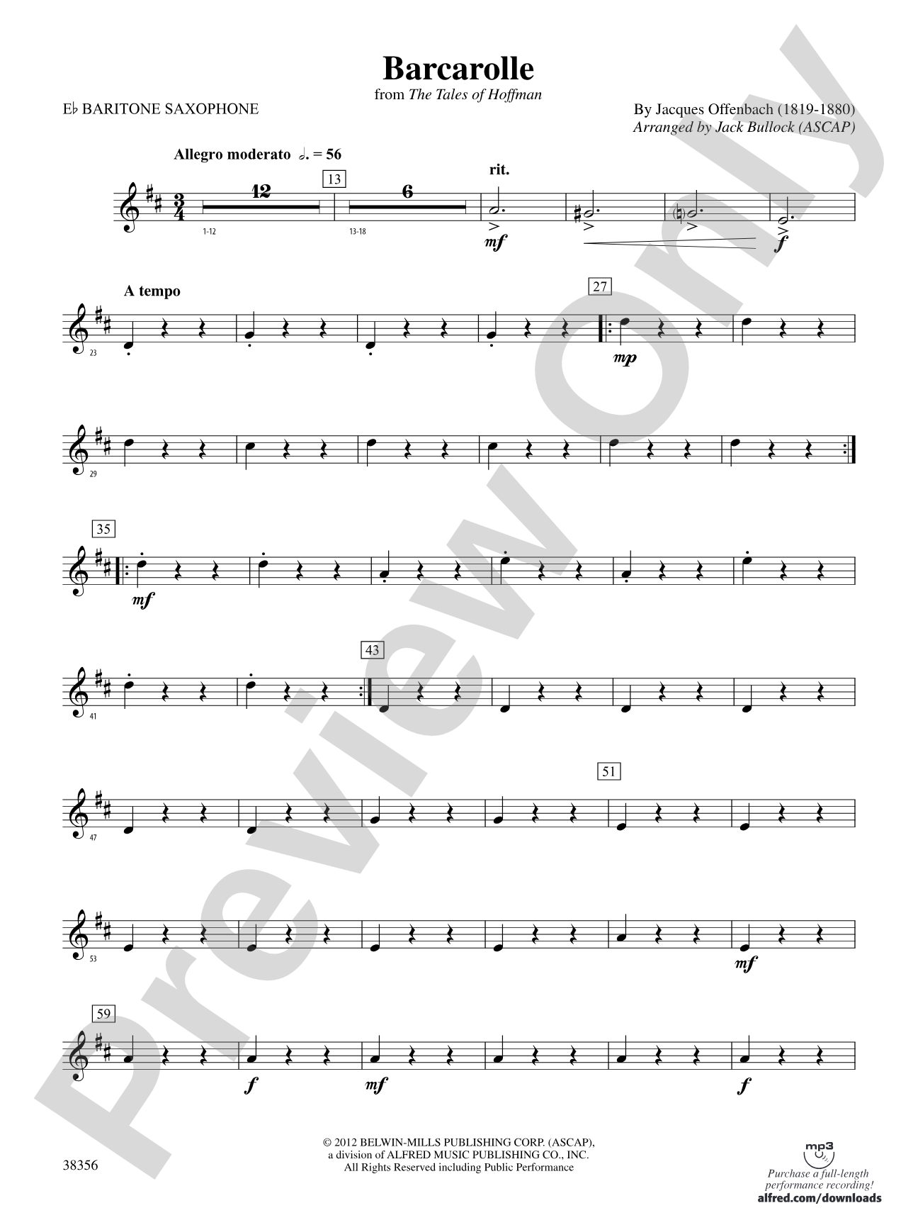 Barcarolle (from The Tales of Hoffman): E-flat Baritone Saxophone