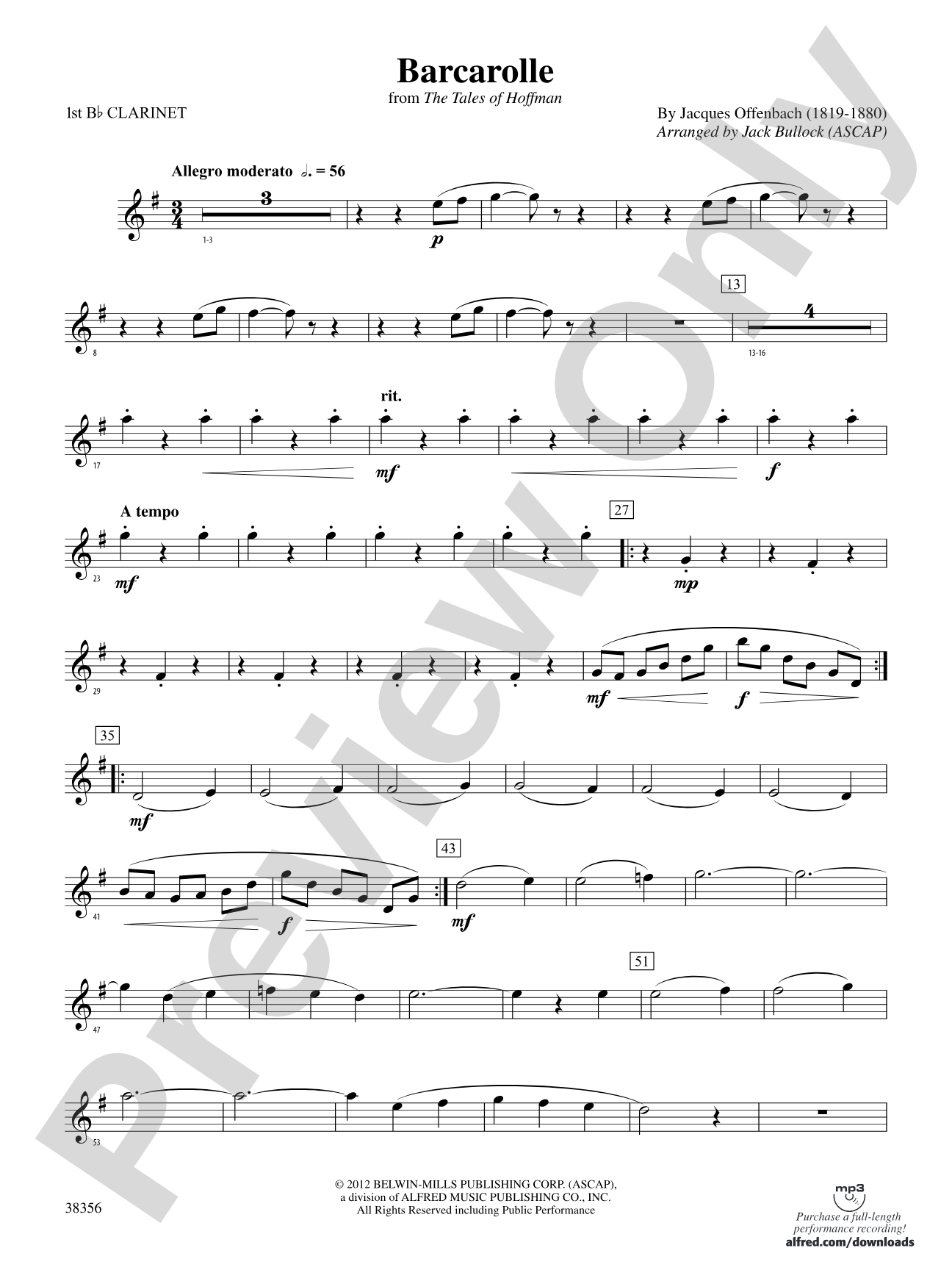 Barcarolle (from The Tales of Hoffman): 1st B-flat Clarinet