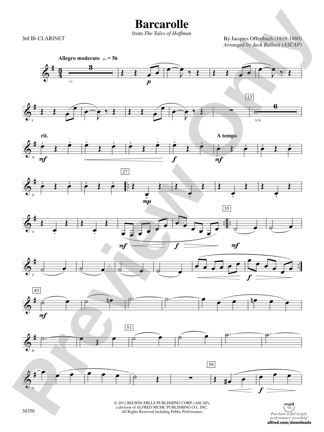 Barcarolle (from The Tales of Hoffman): 3rd B-flat Clarinet