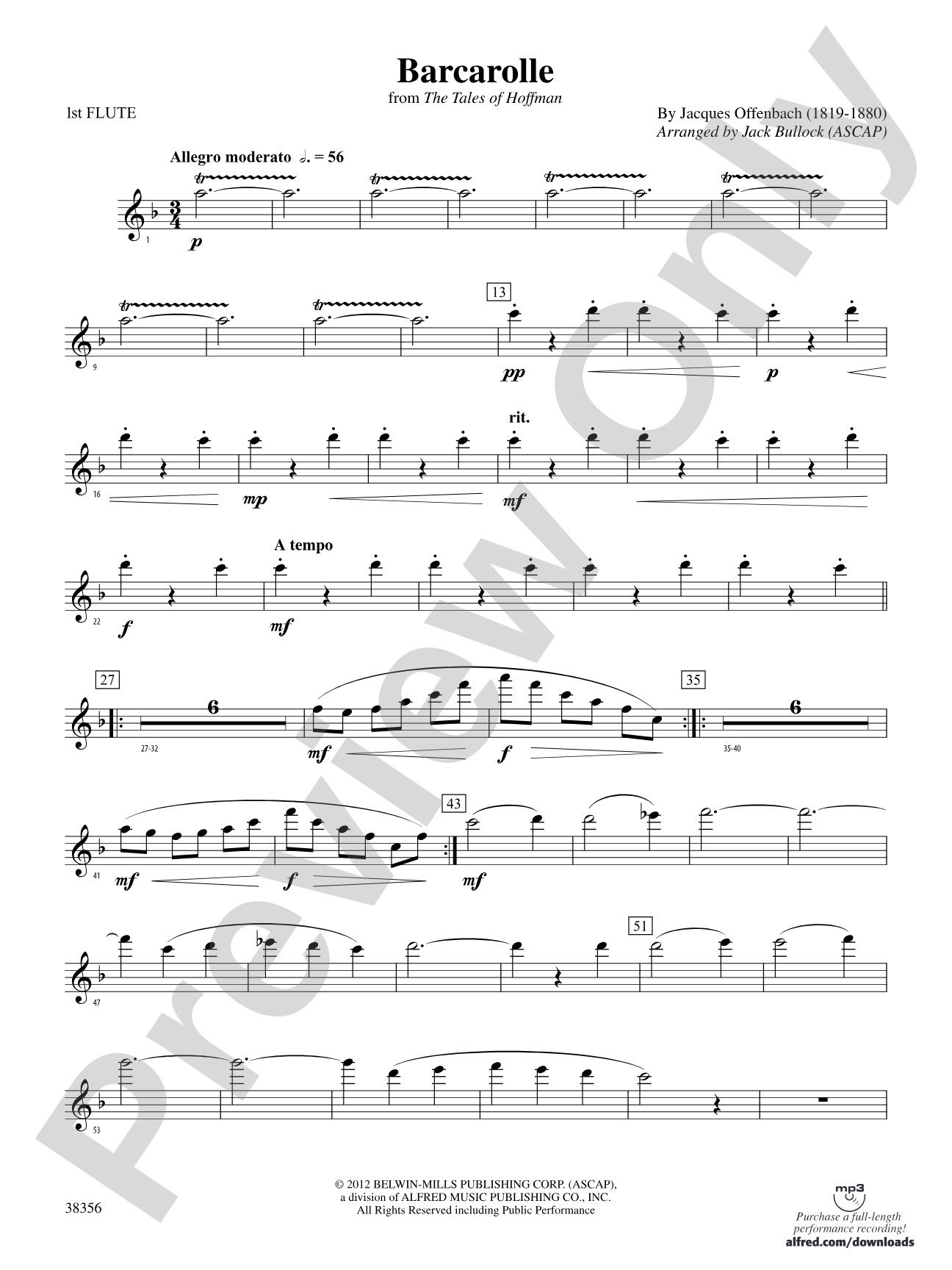 Barcarolle (from The Tales of Hoffman): Flute