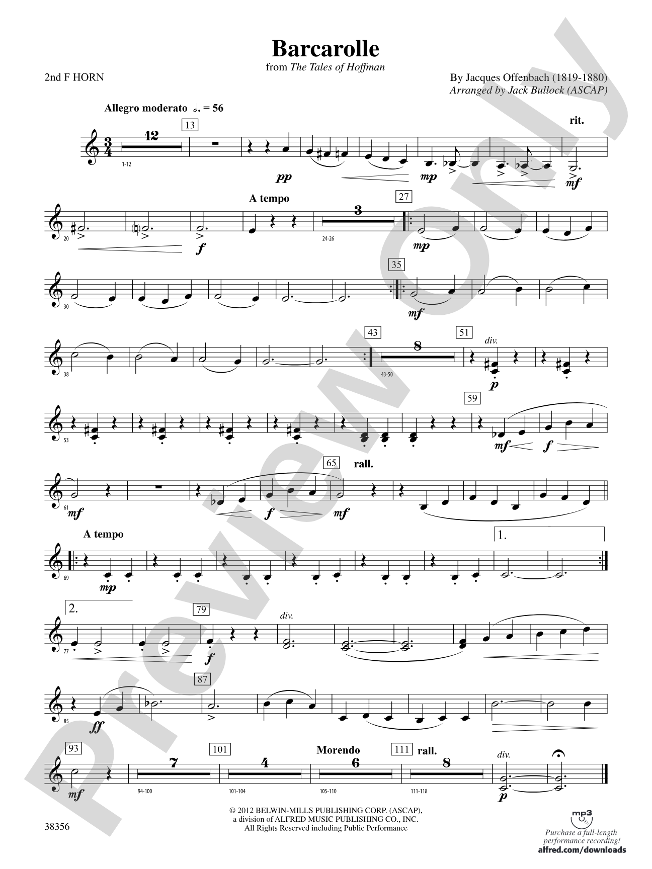 Barcarolle (from The Tales of Hoffman): 2nd F Horn