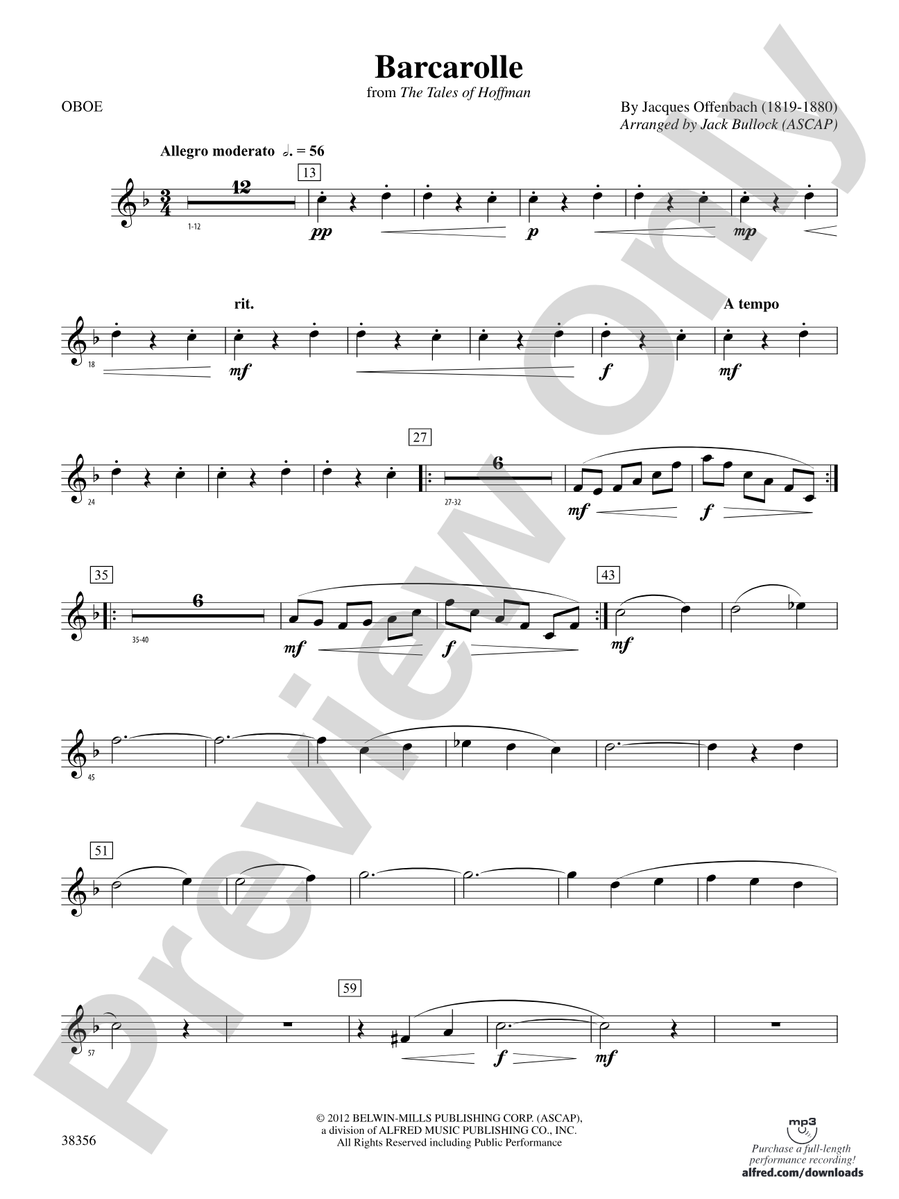 Barcarolle (from The Tales of Hoffman): Oboe
