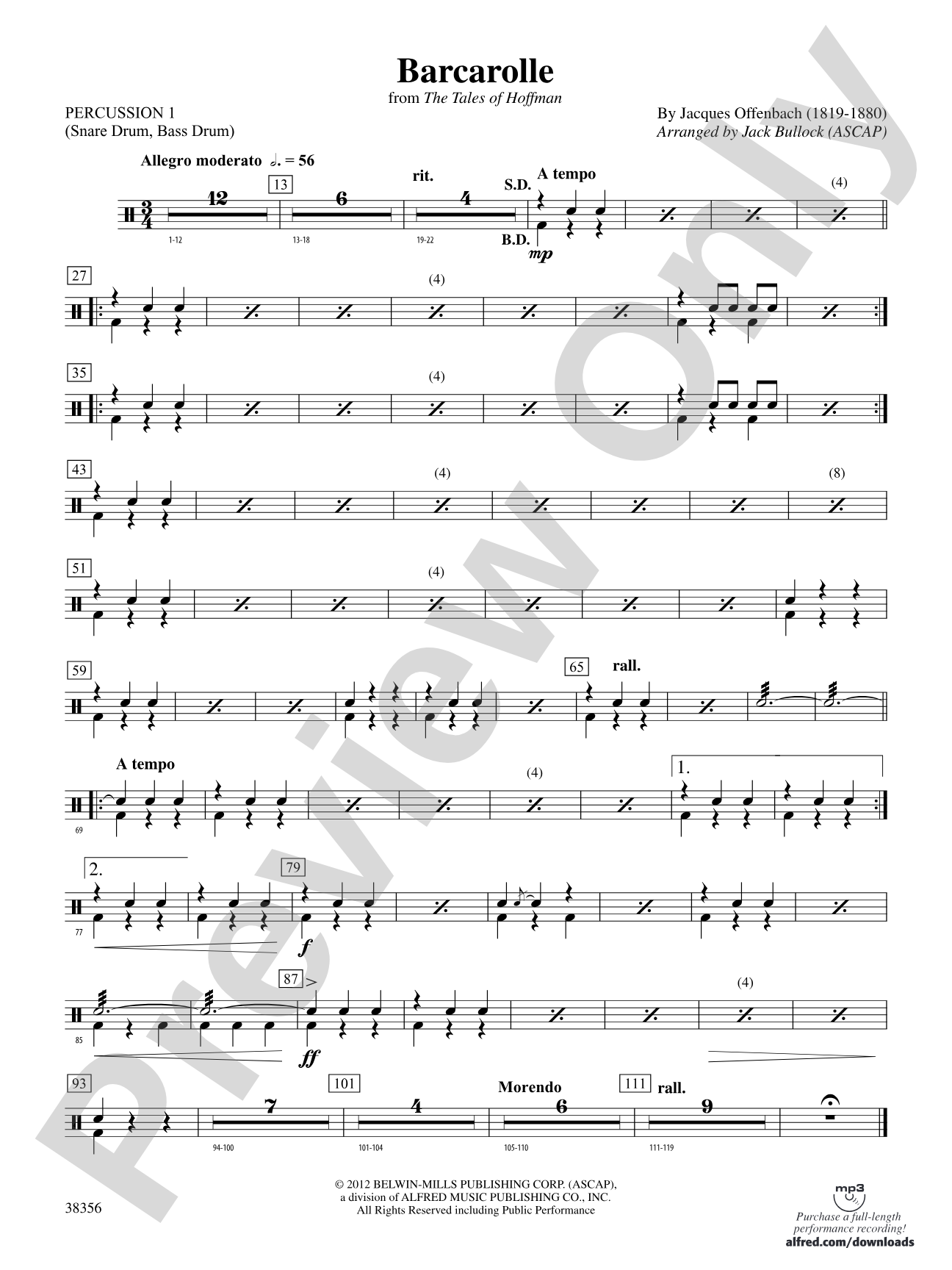 Barcarolle (from The Tales of Hoffman): 1st Percussion