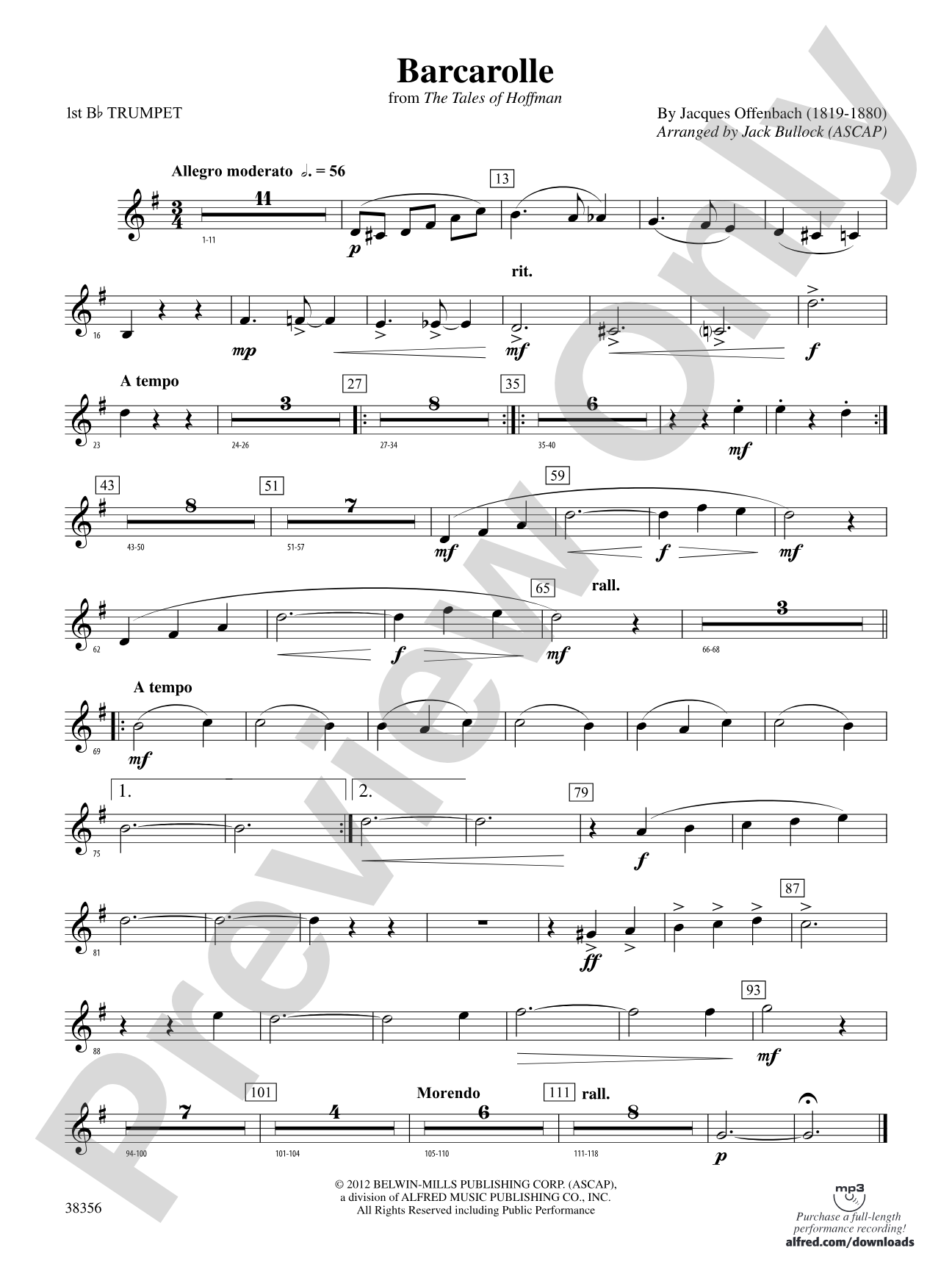Barcarolle (from The Tales of Hoffman): 1st B-flat Trumpet