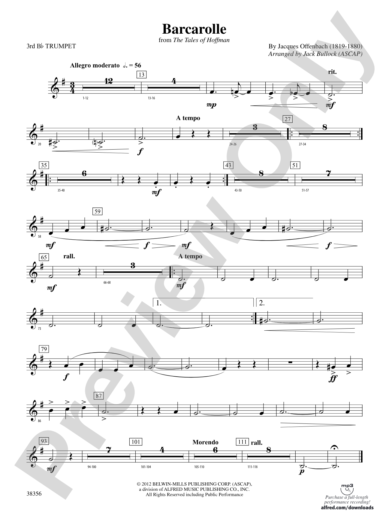 Barcarolle (from The Tales of Hoffman): 3rd B-flat Trumpet
