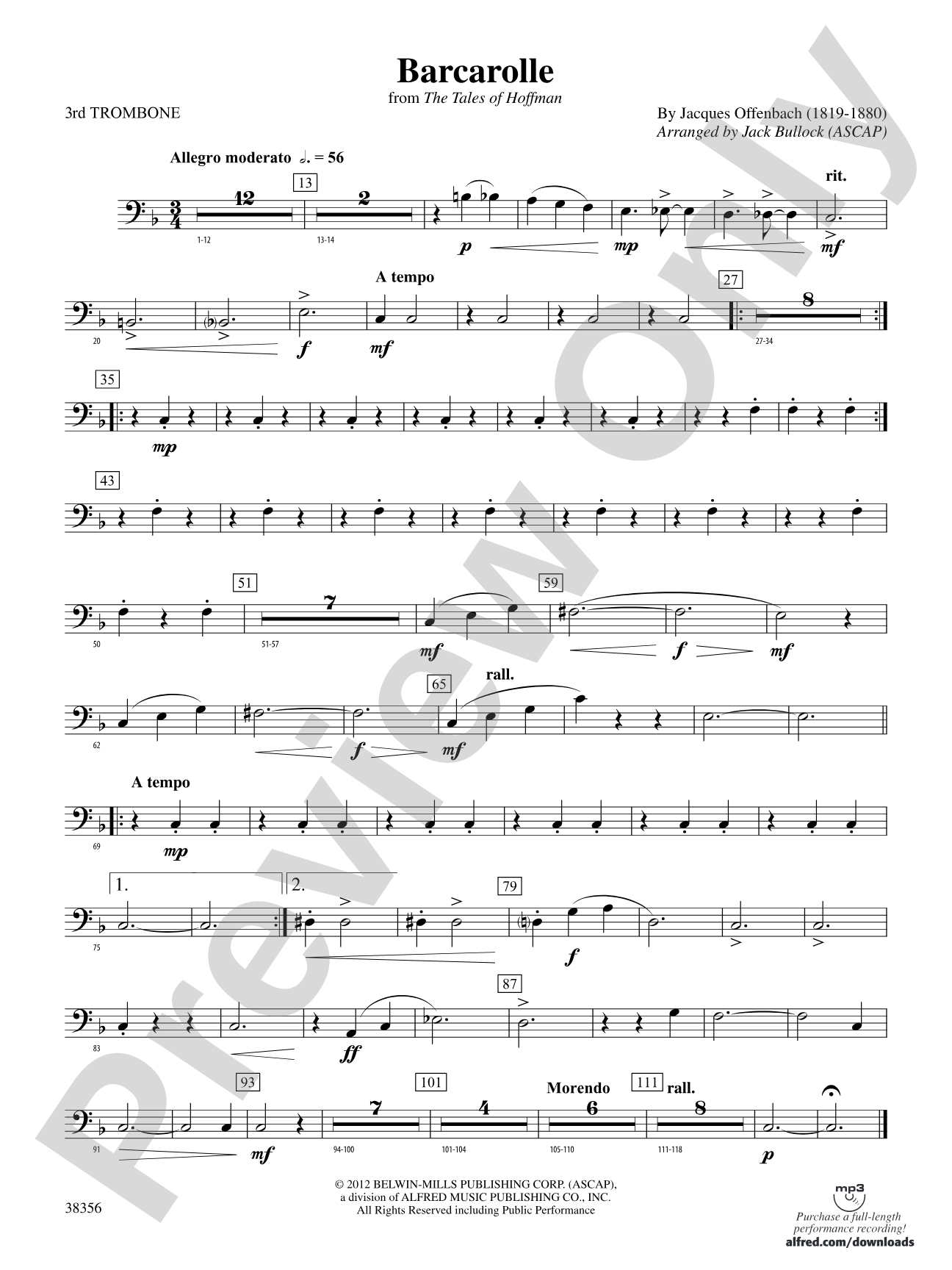 Barcarolle (from The Tales of Hoffman): 3rd Trombone