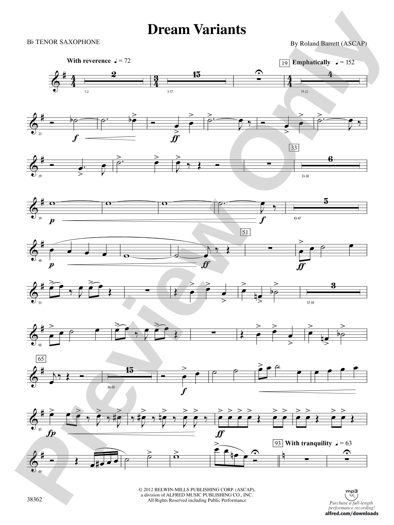 Dream Variants: B-flat Tenor Saxophone