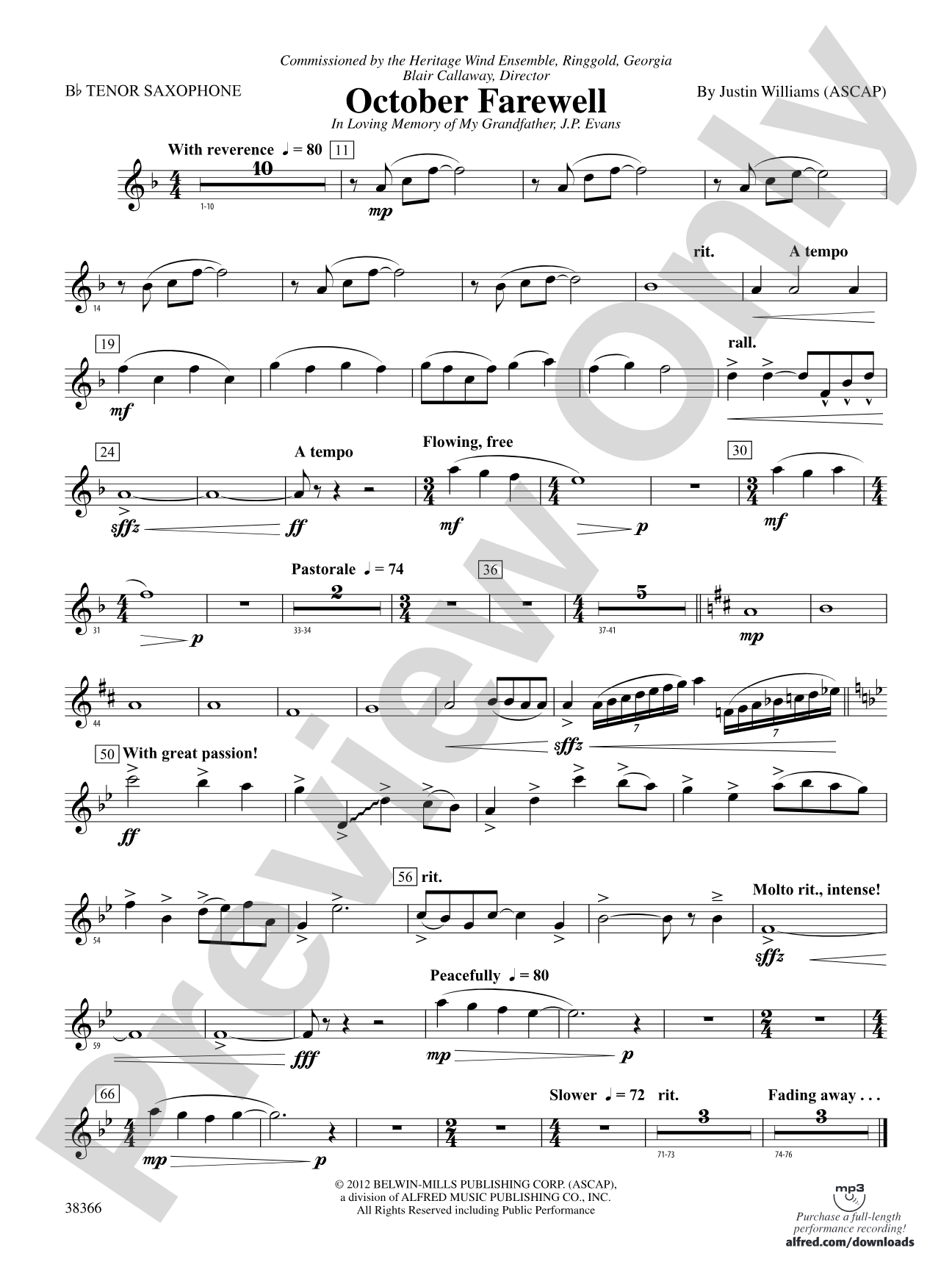 October Farewell: B-flat Tenor Saxophone