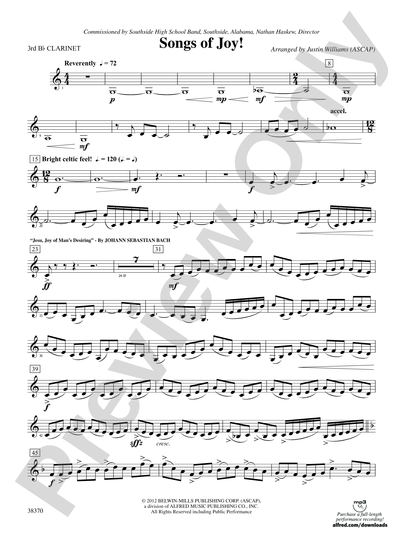 Songs of Joy!: 3rd B-flat Clarinet
