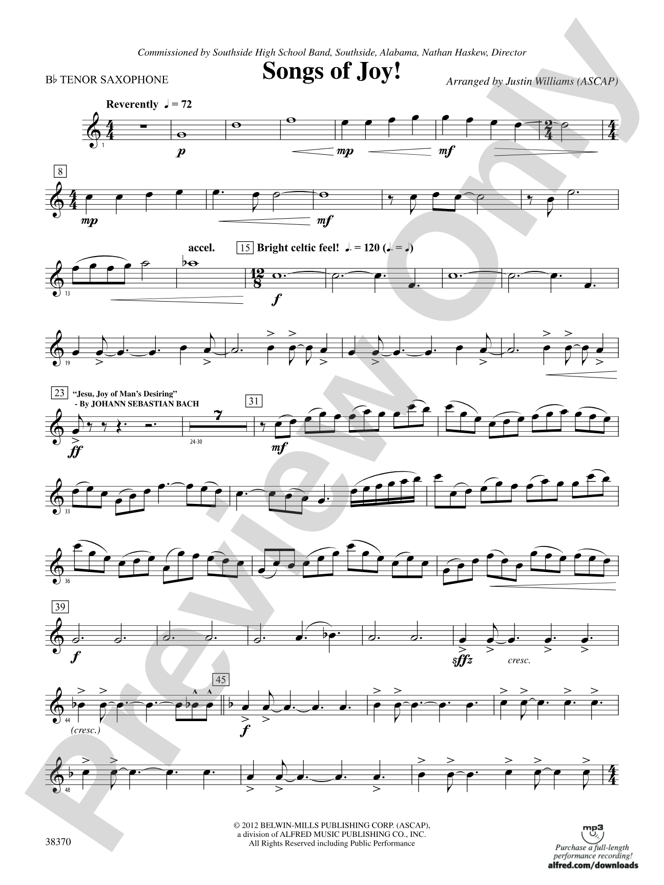 Songs of Joy!: B-flat Tenor Saxophone