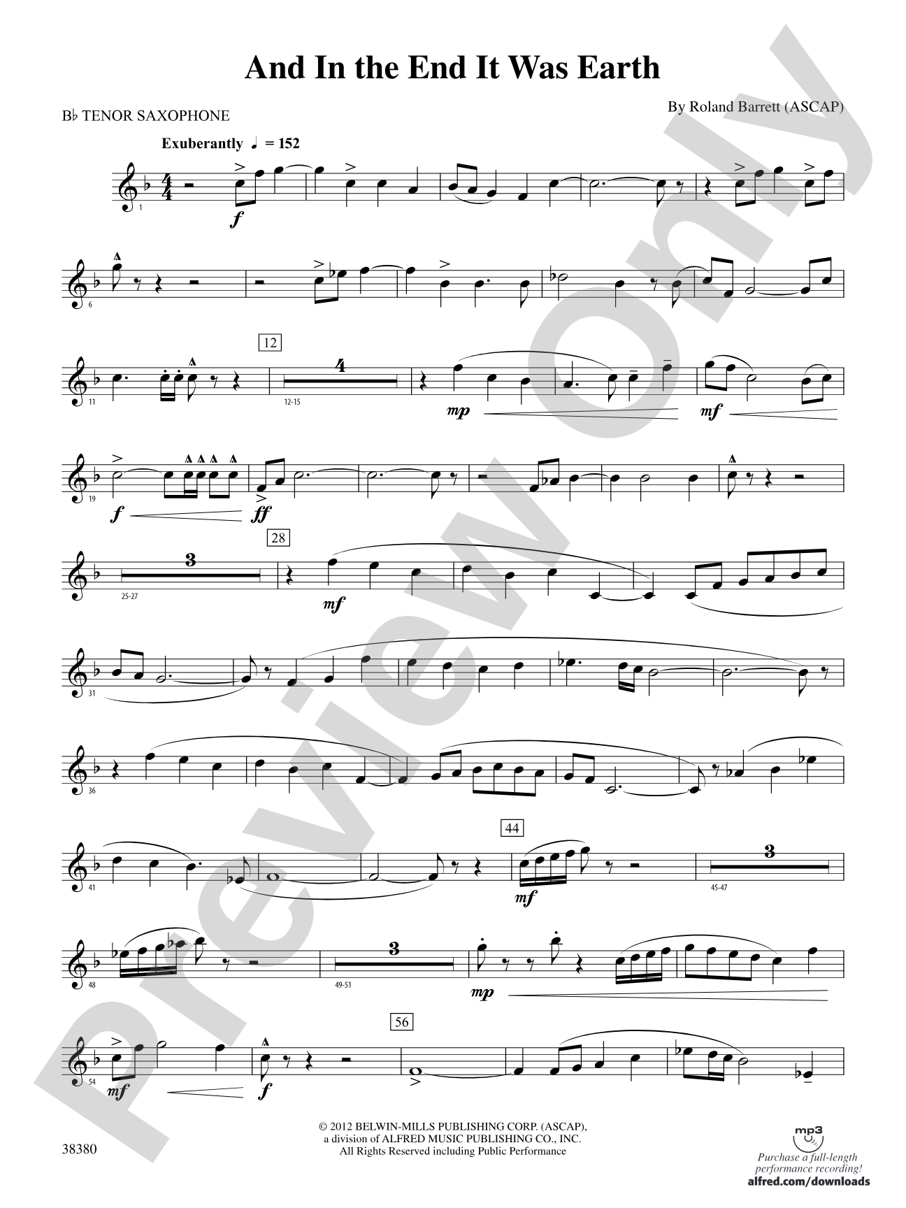 And in the End It Was Earth: B-flat Tenor Saxophone