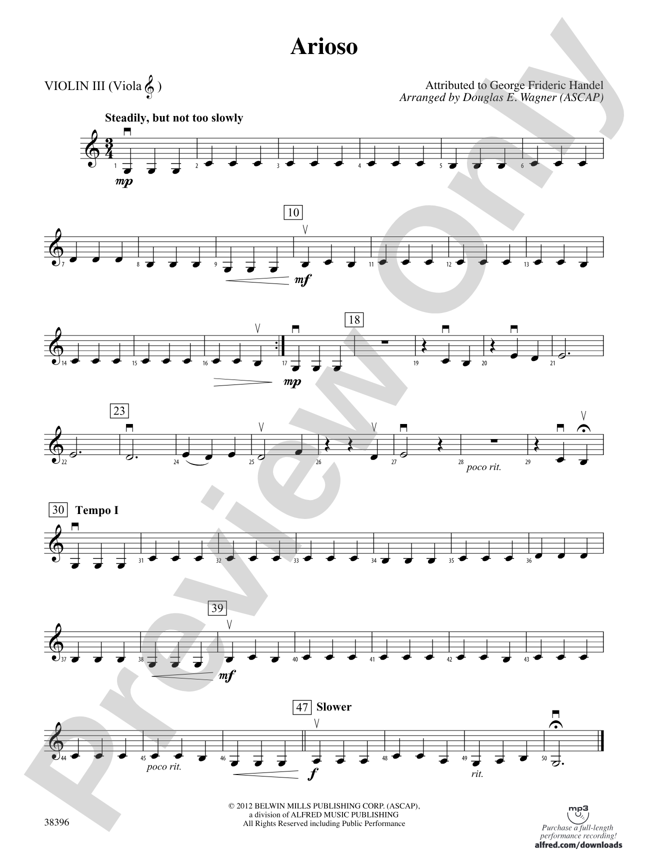 Arioso: 3rd Violin (Viola [TC])