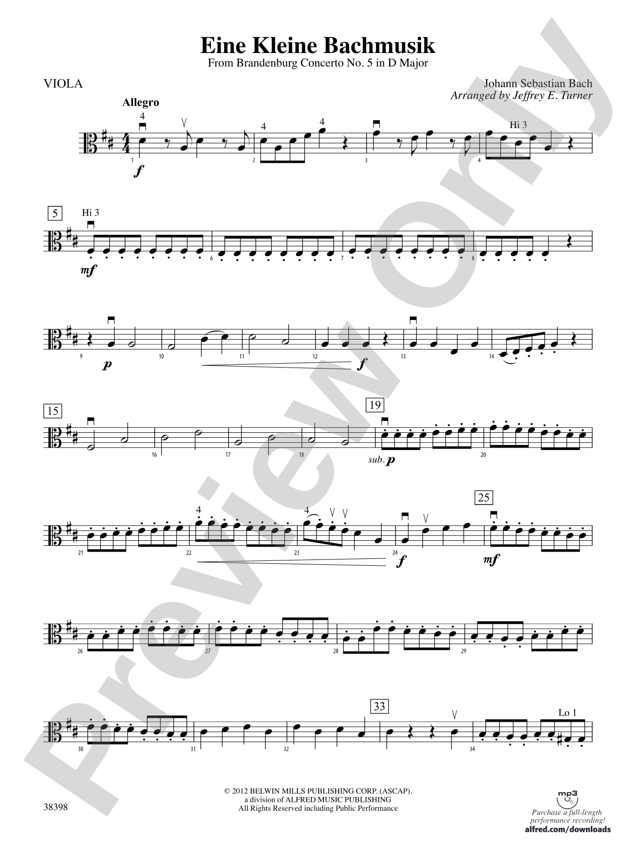 Eine Kleine Bachmusik (from Brandenburg Concerto No. 5 in D Major): Viola