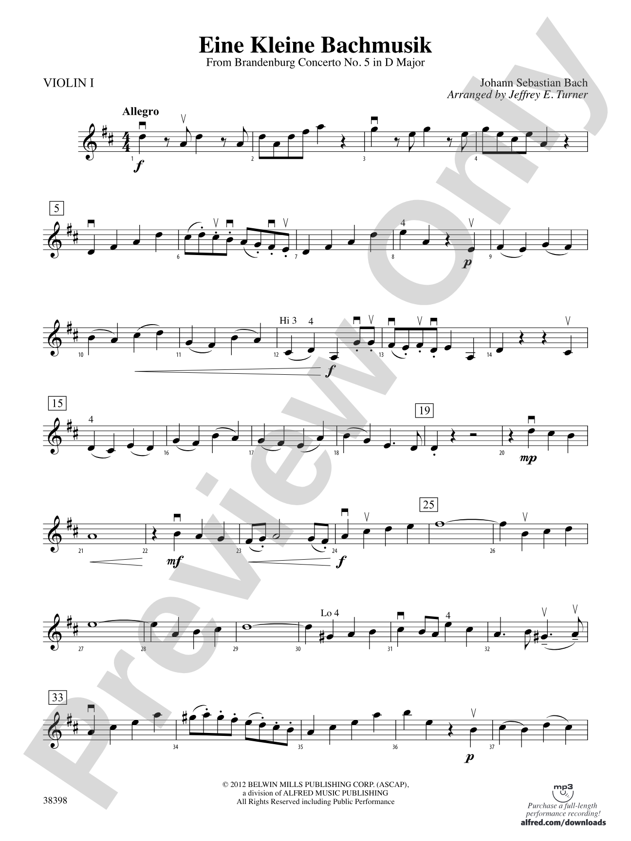 Eine Kleine Bachmusik (from Brandenburg Concerto No. 5 in D Major): 1st Violin